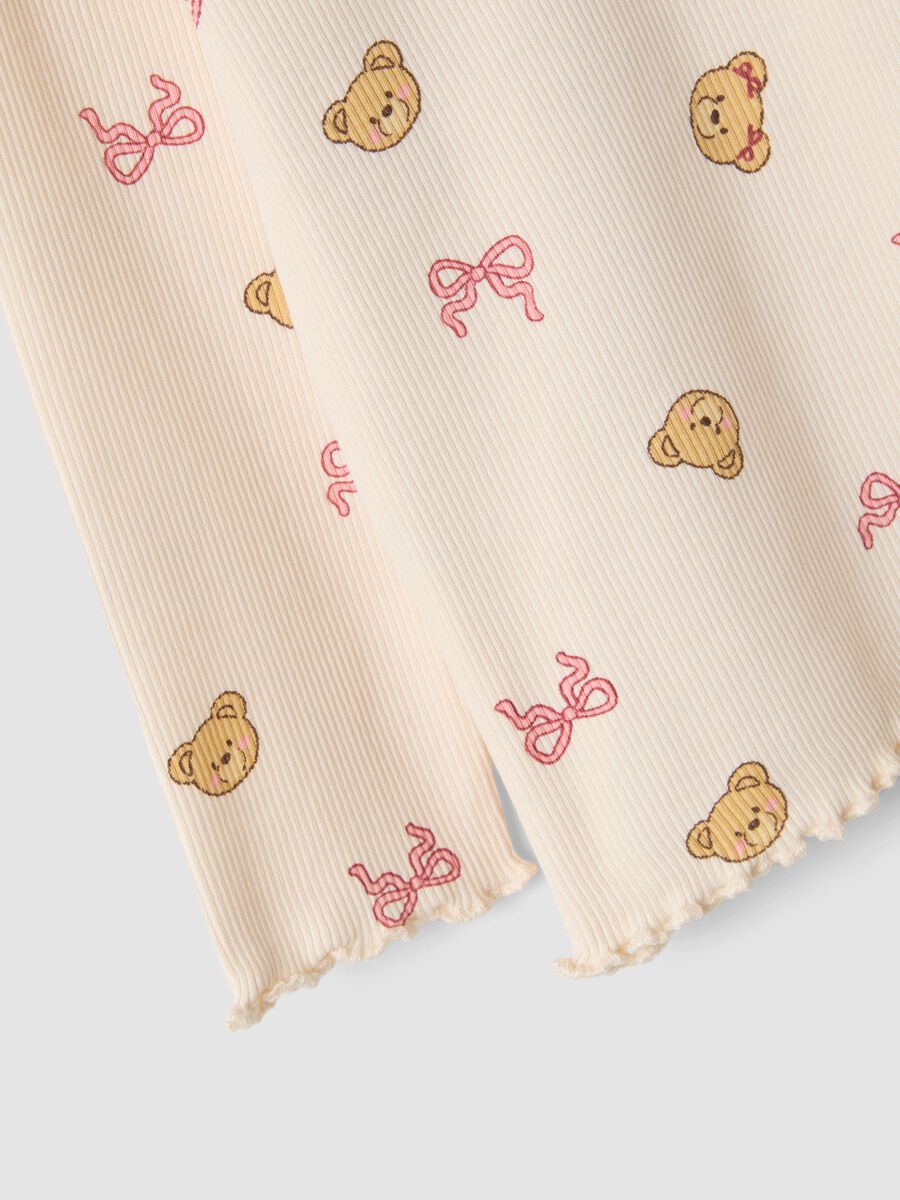 Beige organic stretch-cotton T-shirt with teddy bear print for baby girl_3