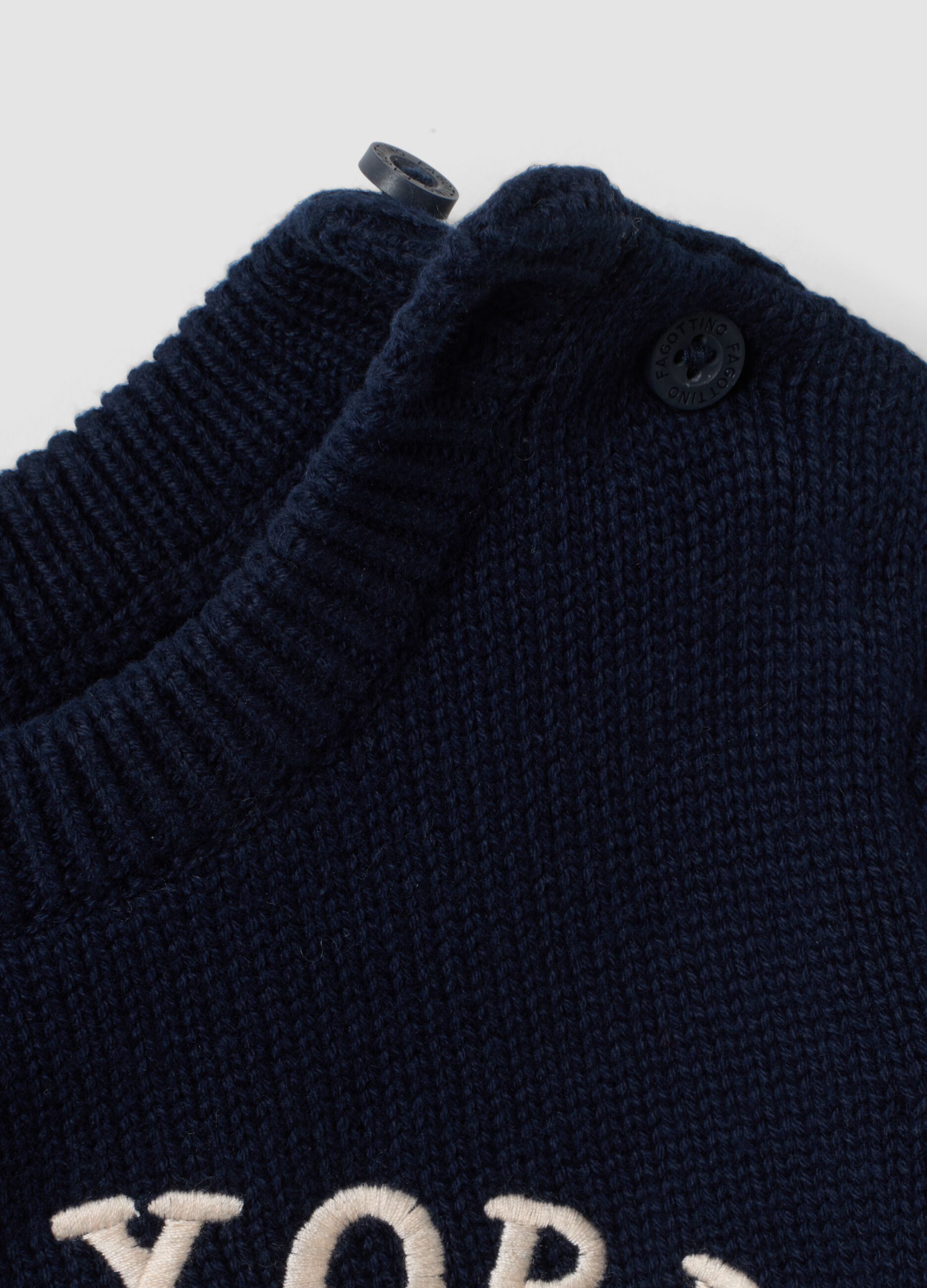 Blue pure cotton crew-neck jumper with puppy print for baby boy