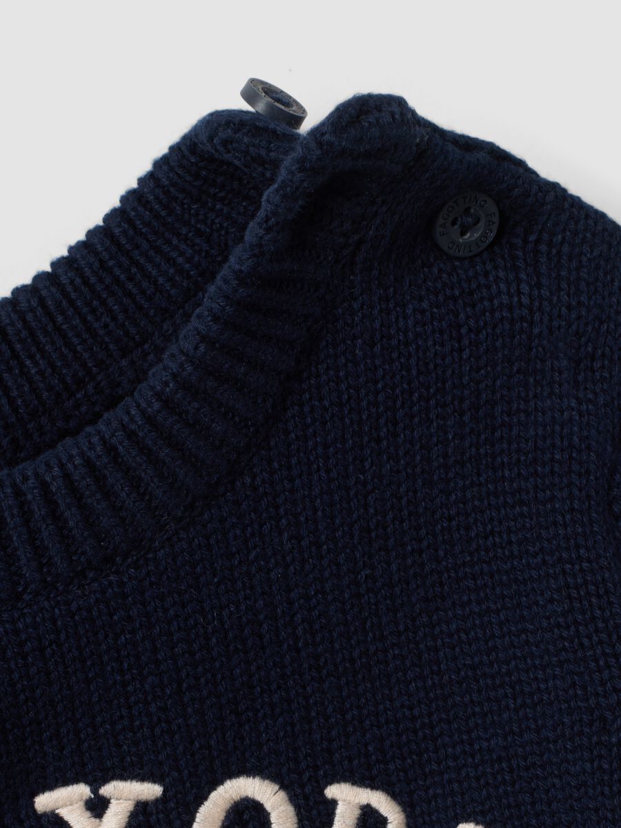 Blue pure cotton crew-neck jumper with puppy print for baby boy_3