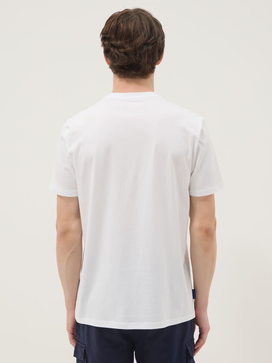 White pure cotton T-shirt with chest print, regular fit_3