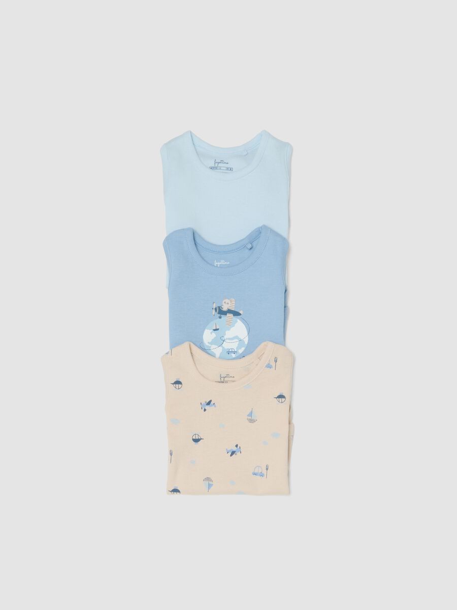 Three-pack sleeveless bodysuits in multicolour pure cotton for newborns_2