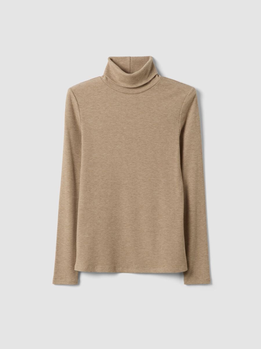 Maglia beige in viscosa elasticizzata a girocollo regular fit_0
