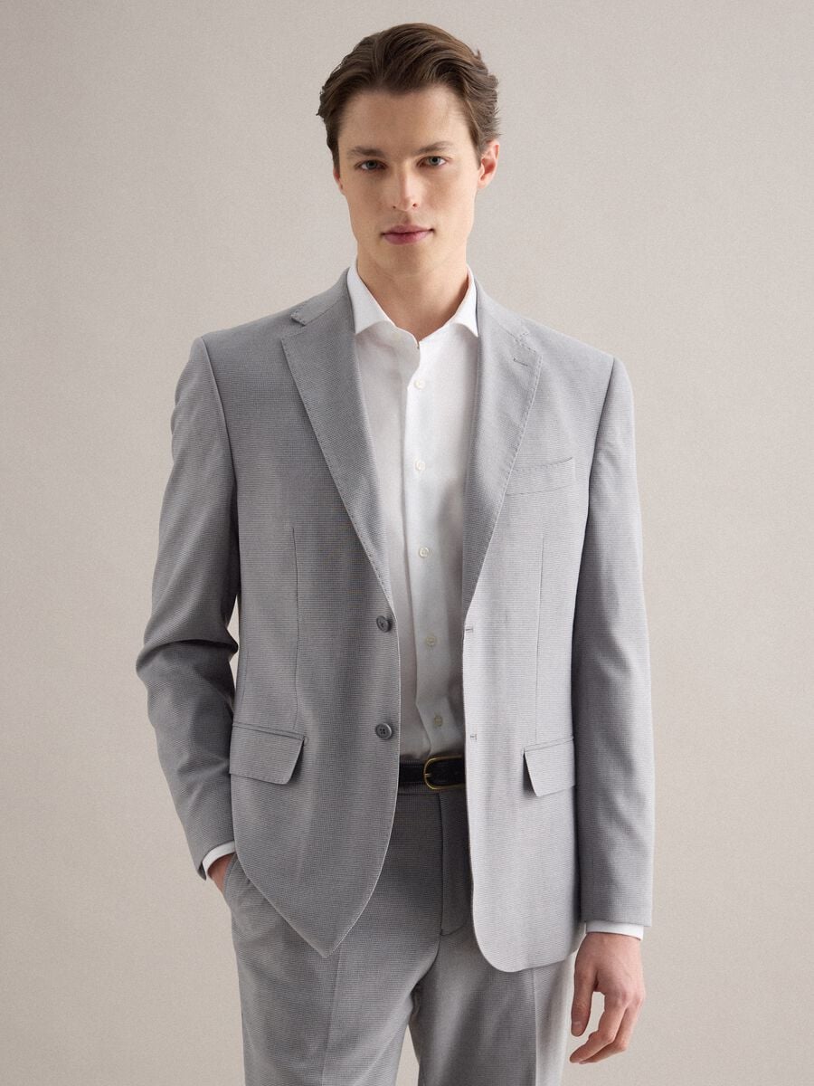 Blazer grigio monopetto con microquadri regular fit_1