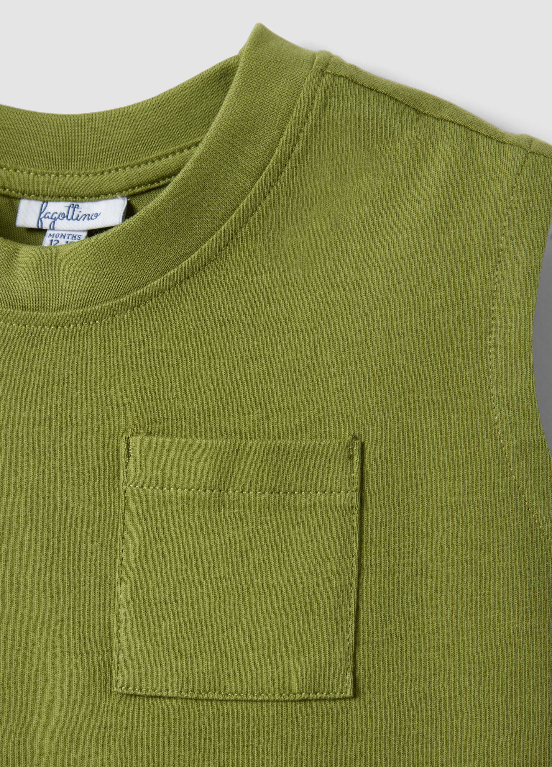 Green pure cotton children's vest regular fit with pocket