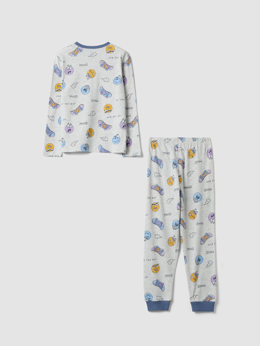 Grey organic cotton jersey pyjamas with all-over print for boys_1