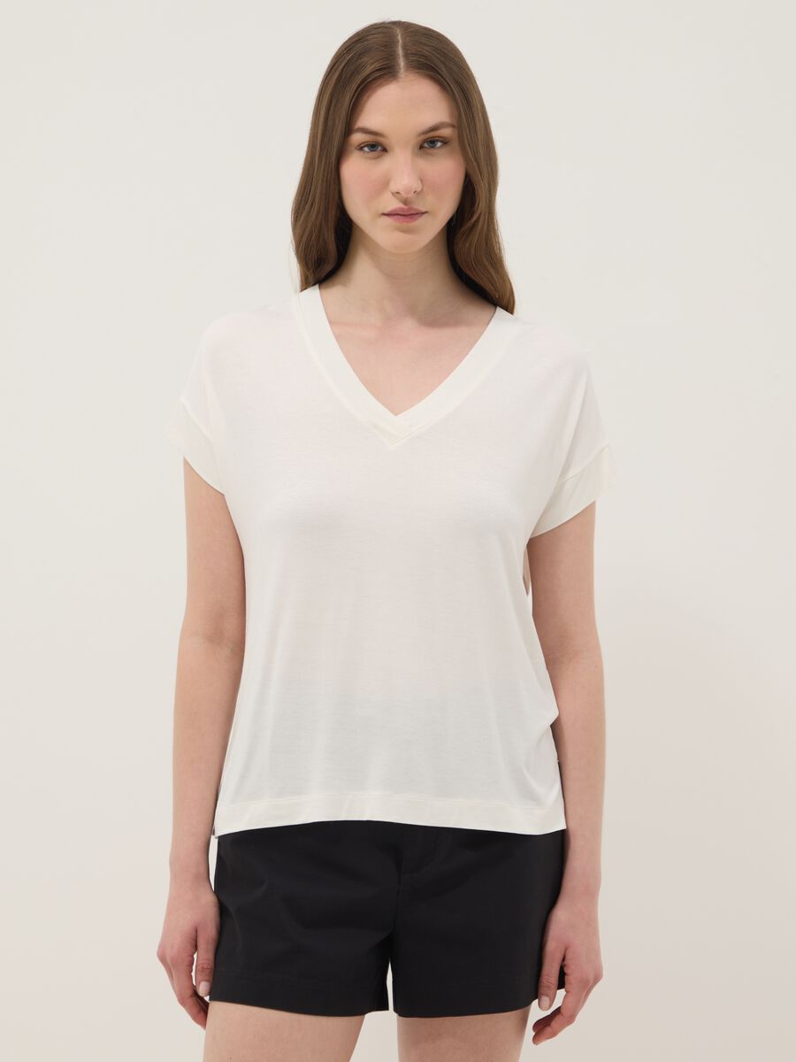 White stretch viscose T-shirt, regular fit_1