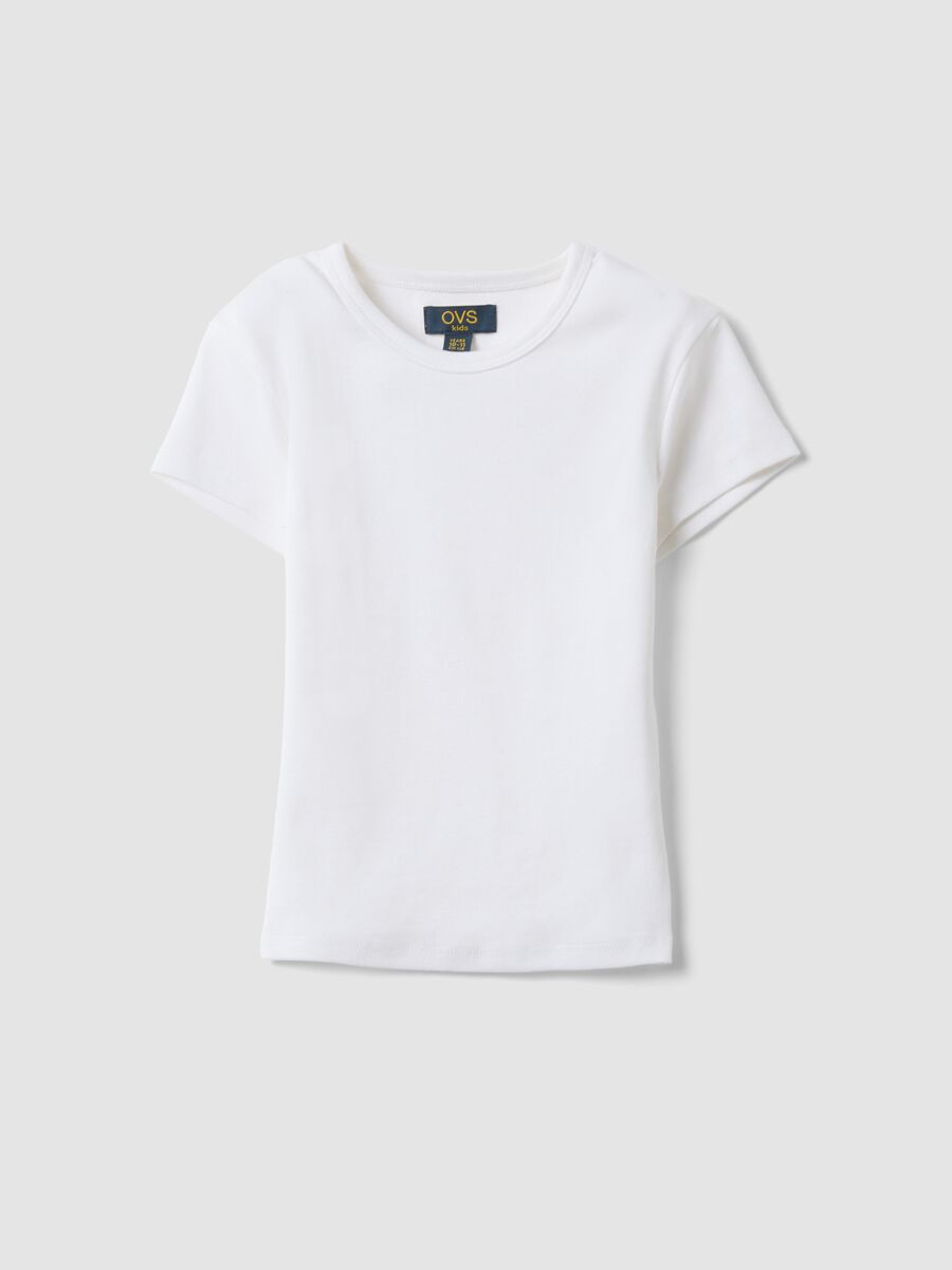 T-shirt fitted in cotone elasticizzato bianca da ragazza_3
