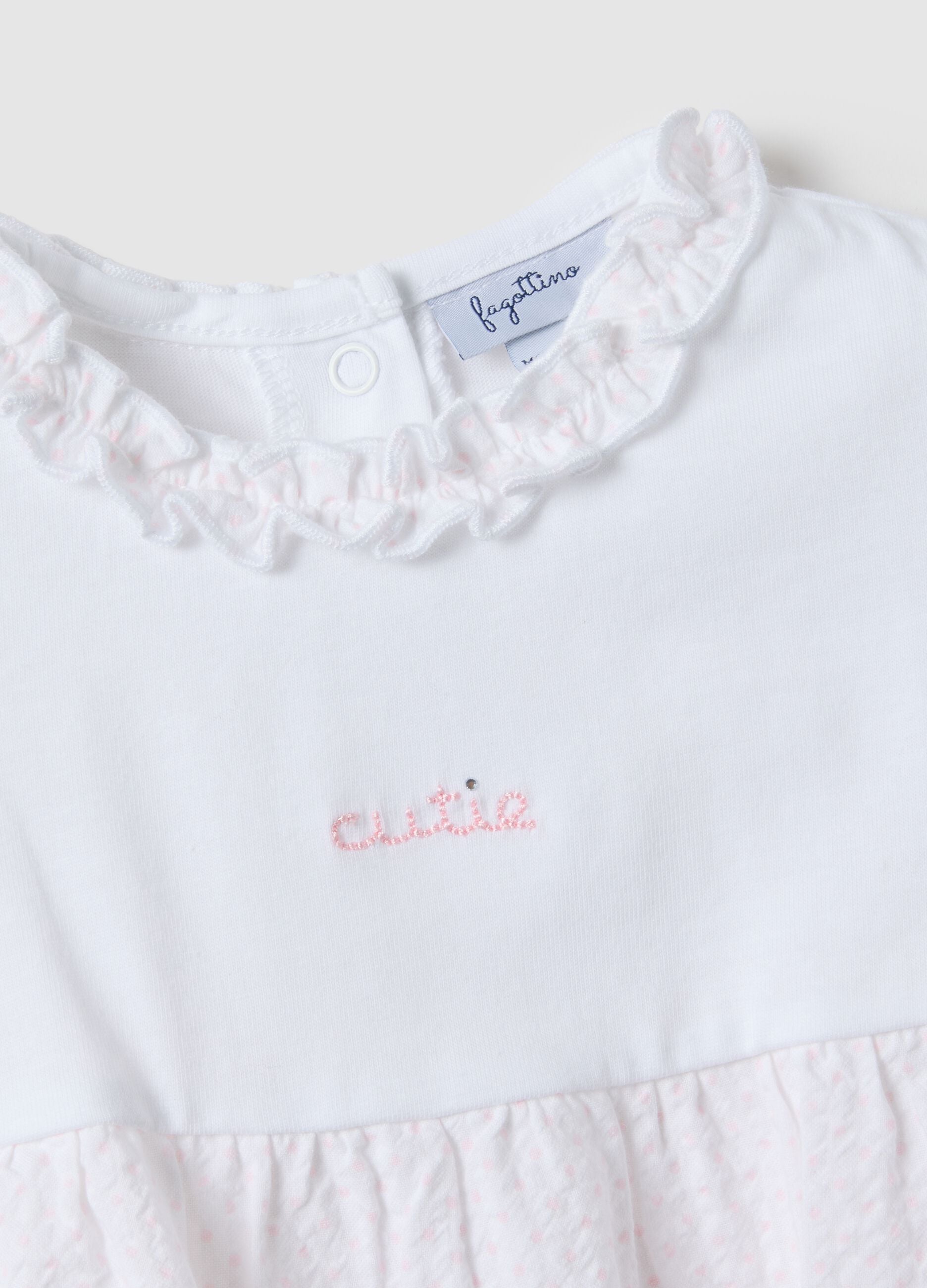 Multicoloured pure cotton baby girl's romper with a ruffled collar