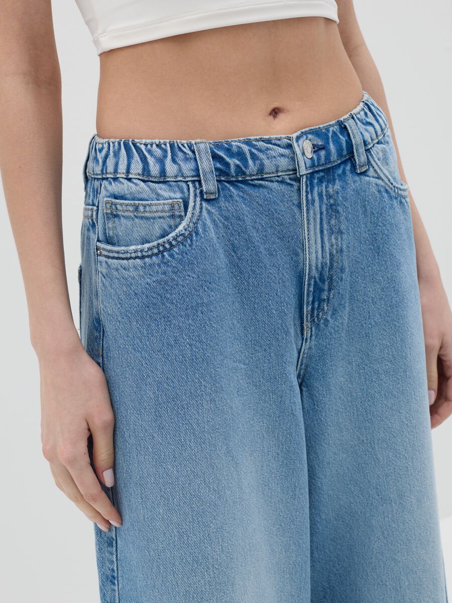 Jeans da donna in puro cotone denim con vita regolare wide leg_2