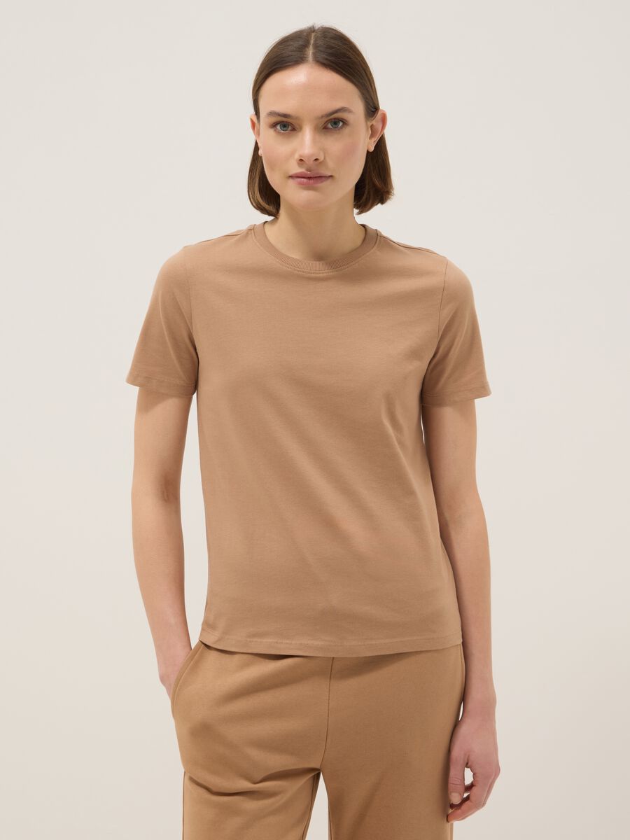 Brown pure cotton crew neck t-shirt regular fit_0