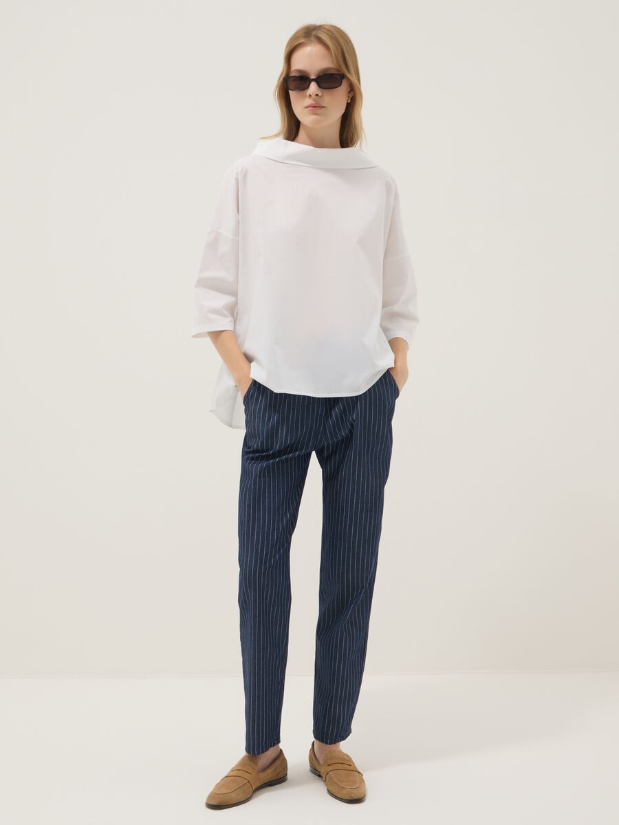 Blue pure cotton striped trousers_0