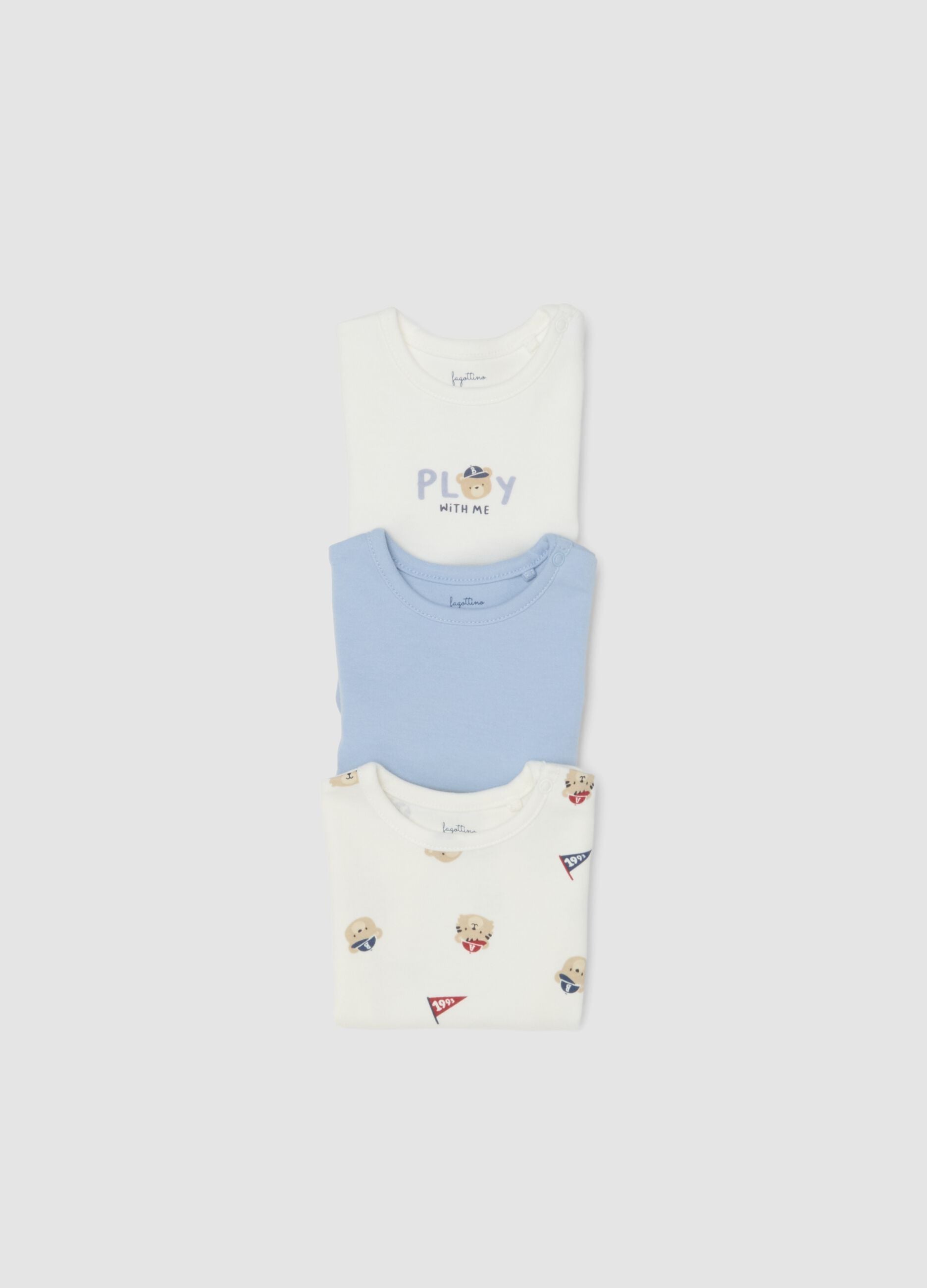 Multicolour 3-pack organic cotton bodysuits for baby and toddler