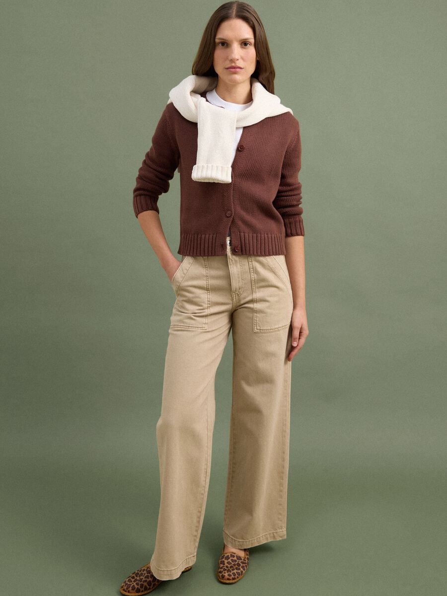 Brown pure cotton button-up cardigan, regular fit_2