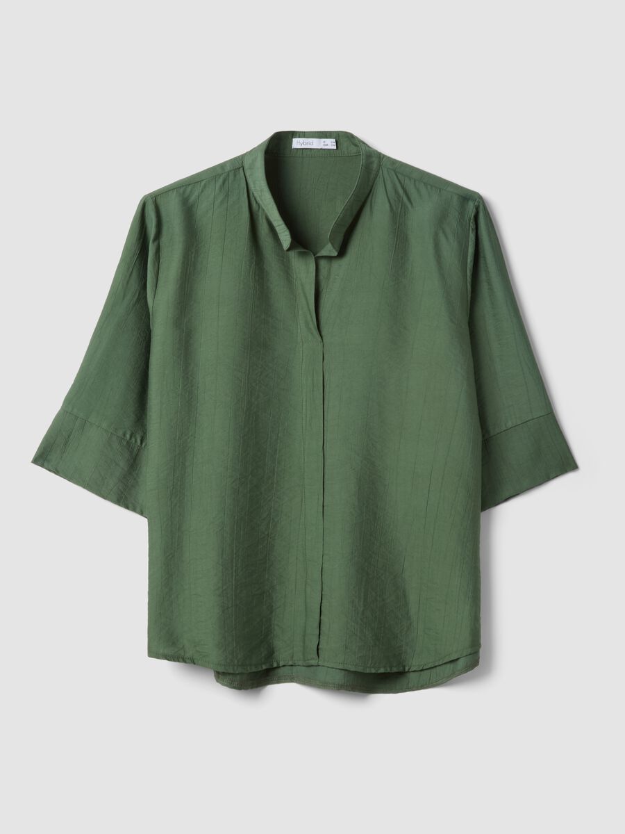 Blusa verde in misto viscosa regular fit con collo alla coreana_4