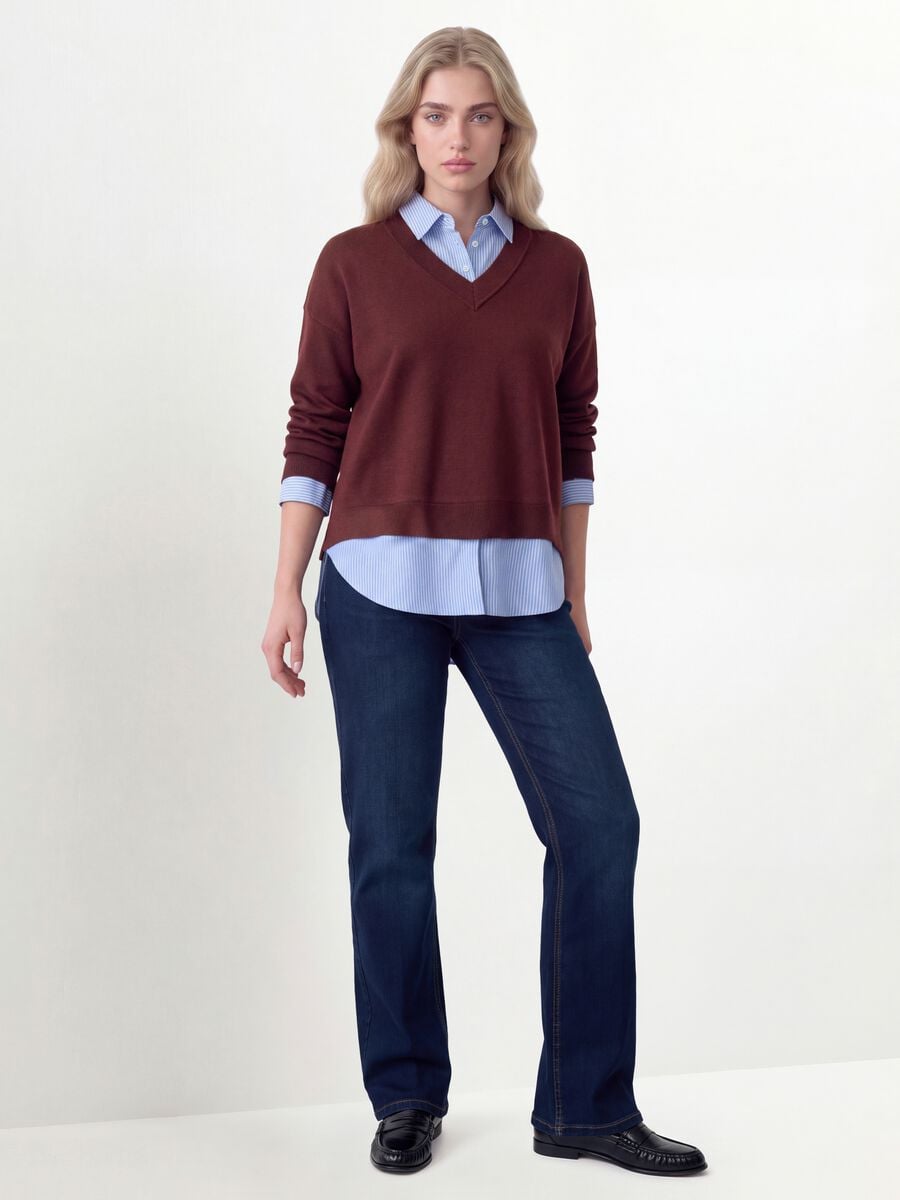 Red viscose-blend top with layered look_2