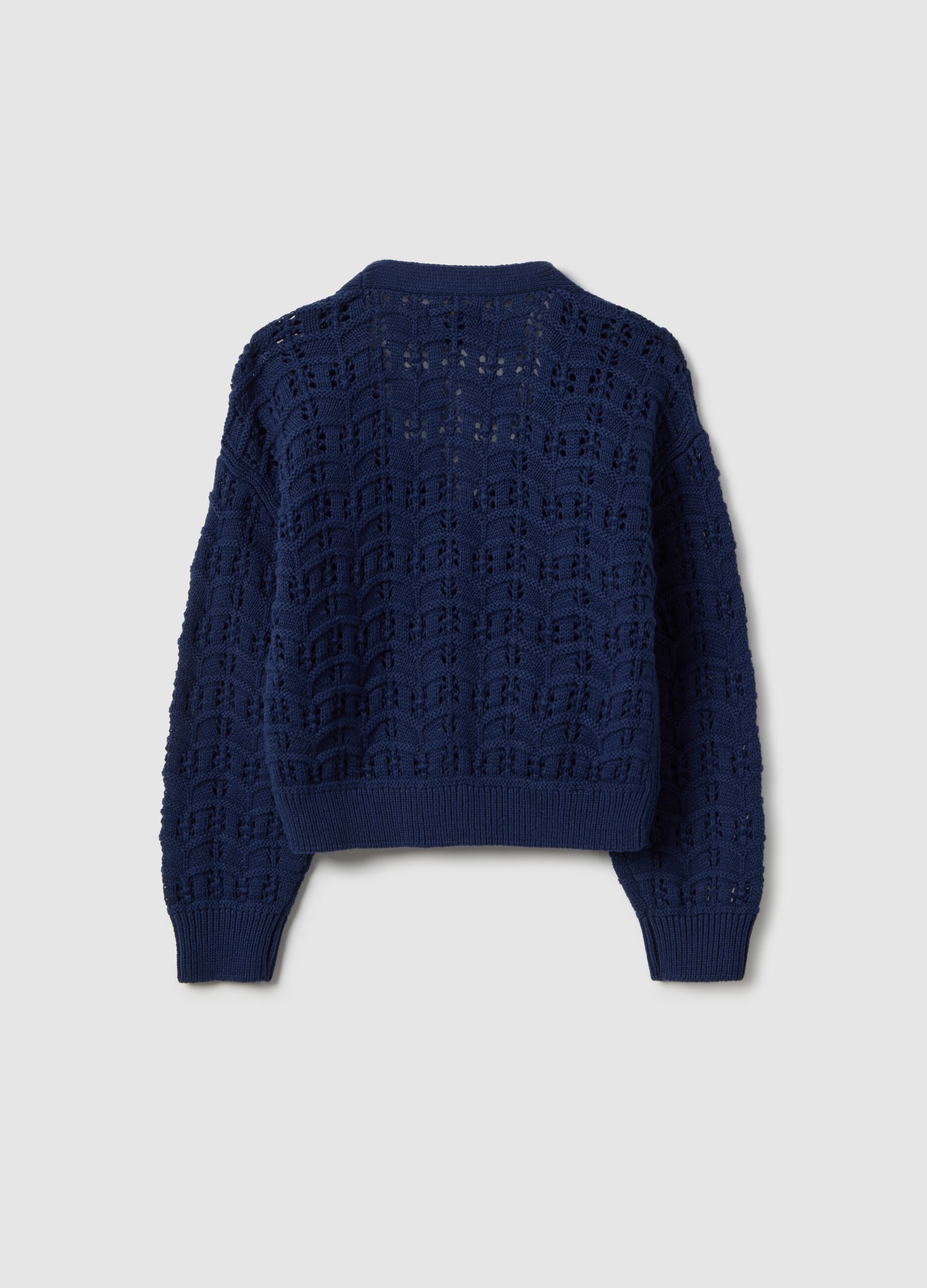 Girls' blue pure cotton cardigan with regular fit knit texture
