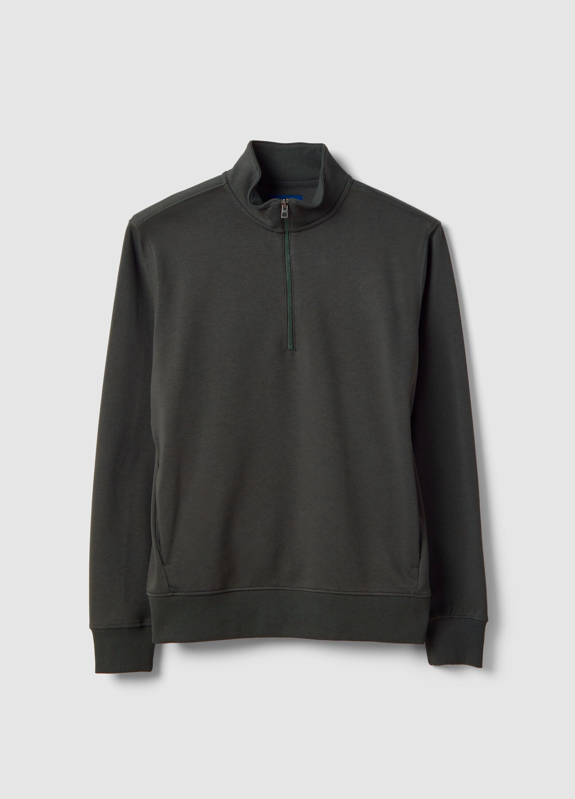 Grey regular fit cotton-blend sweatshirt with half zip
