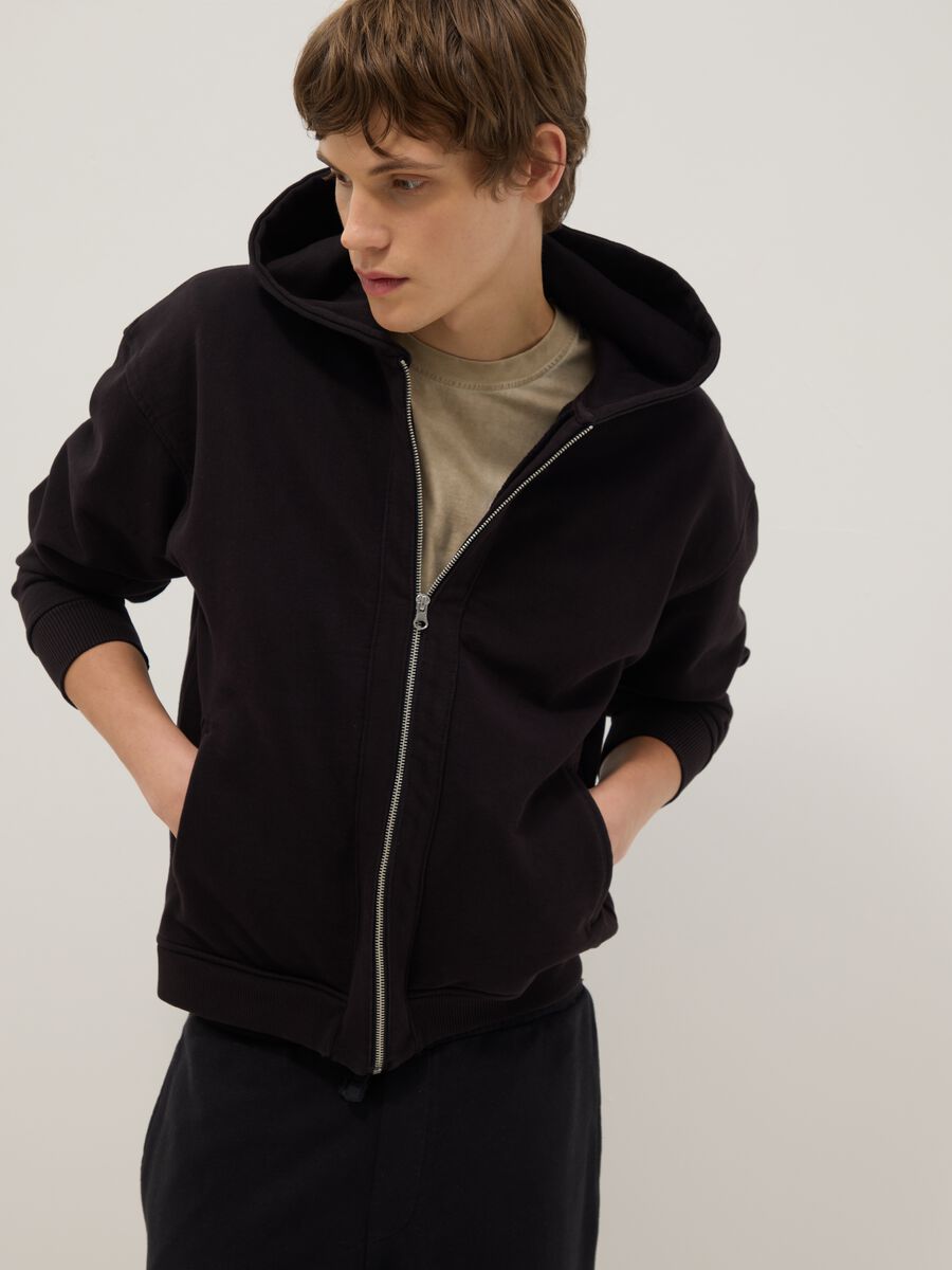 Black oversized cotton blend hoodie_0