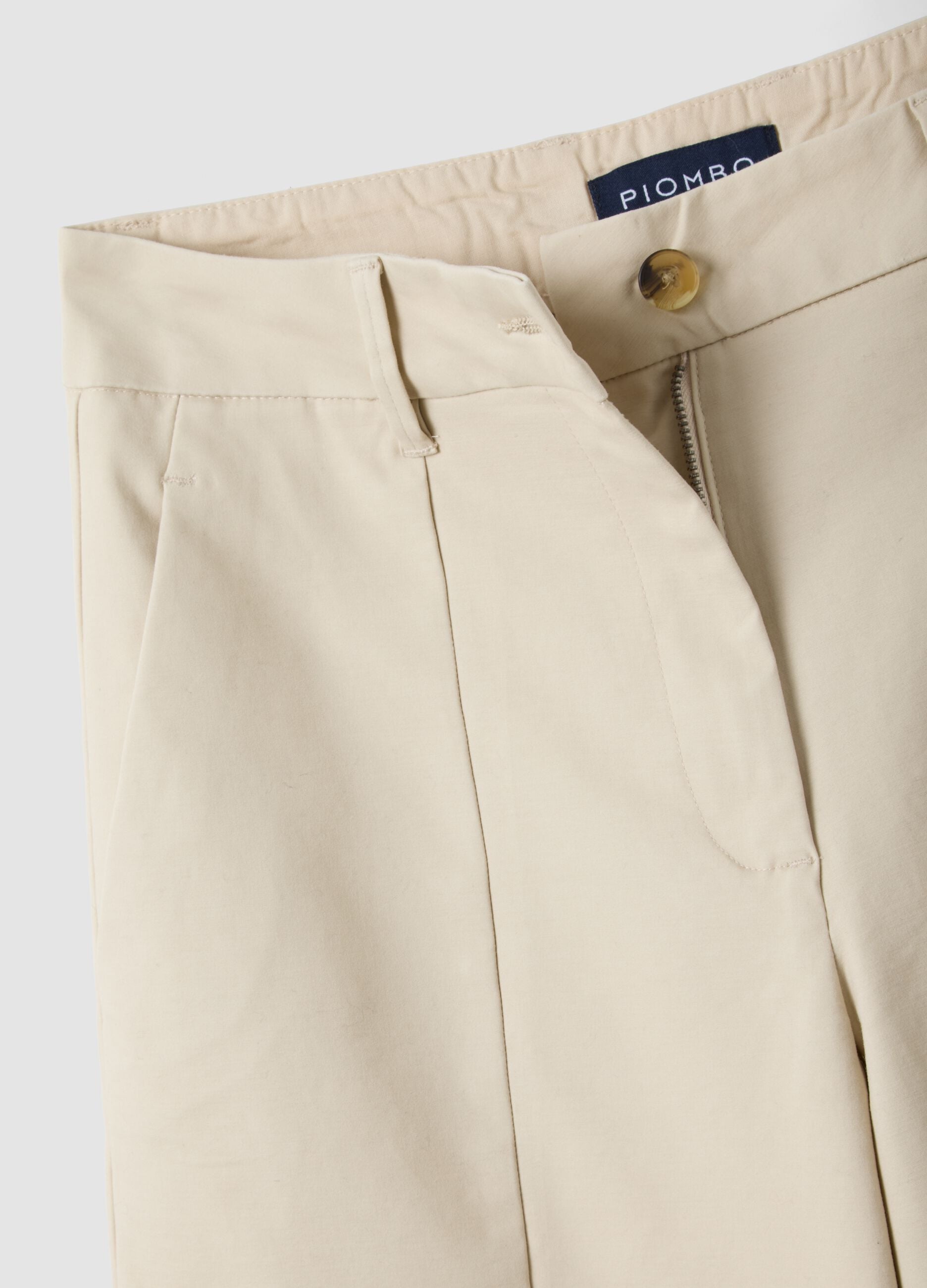 Beige flared stretch cotton trousers