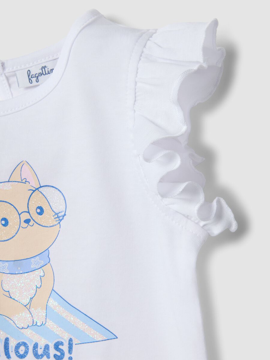 Tank top bianco in puro cotone organico da bimba con stampa e volant_2