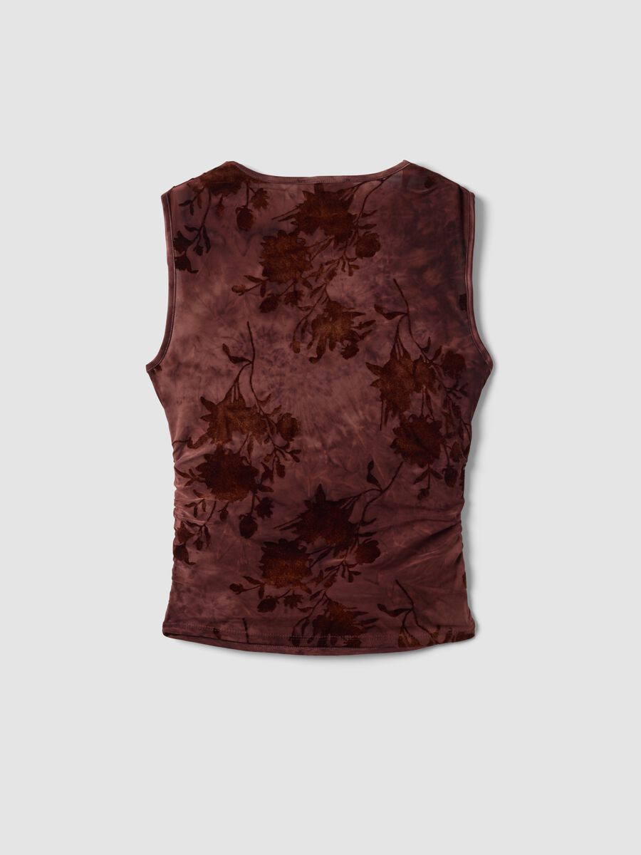 Top fitted rosso in tessuto elasticizzato con fantasia floreale_1