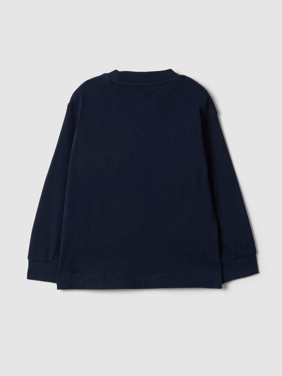 T-shirt blu in puro cotone girocollo a maniche lunghe per bambino_5