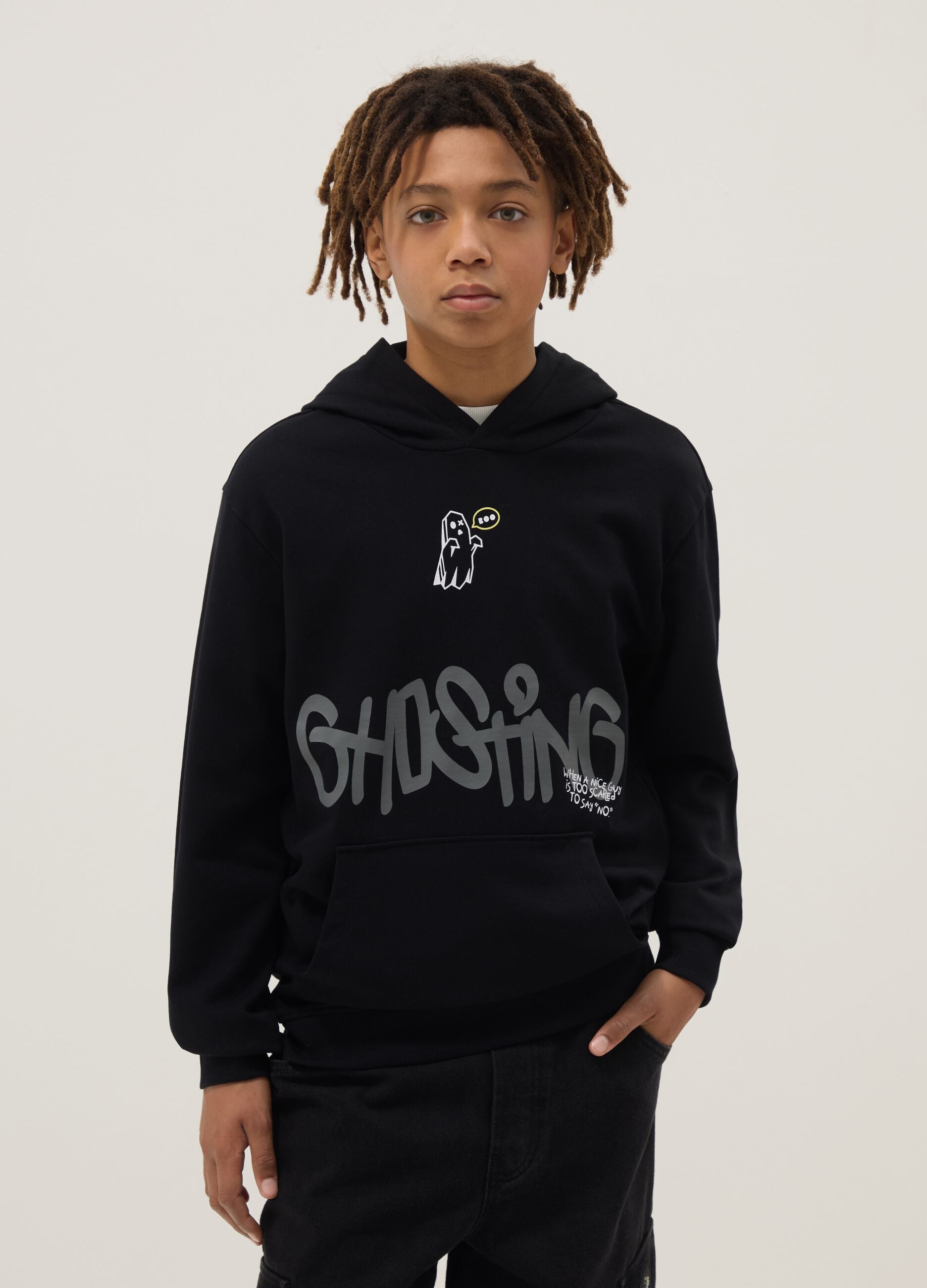 Boys' regular fit black pure cotton hoodie