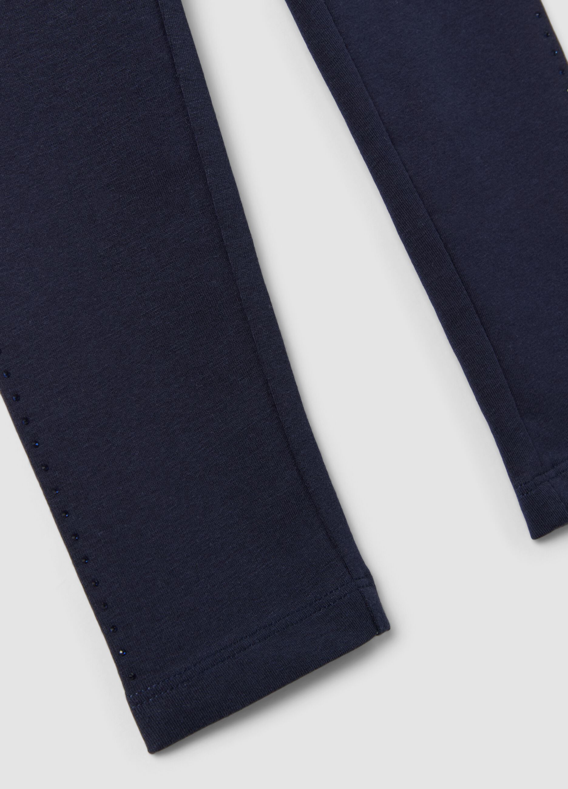 Blue stretch organic cotton leggings with rhinestones for girls