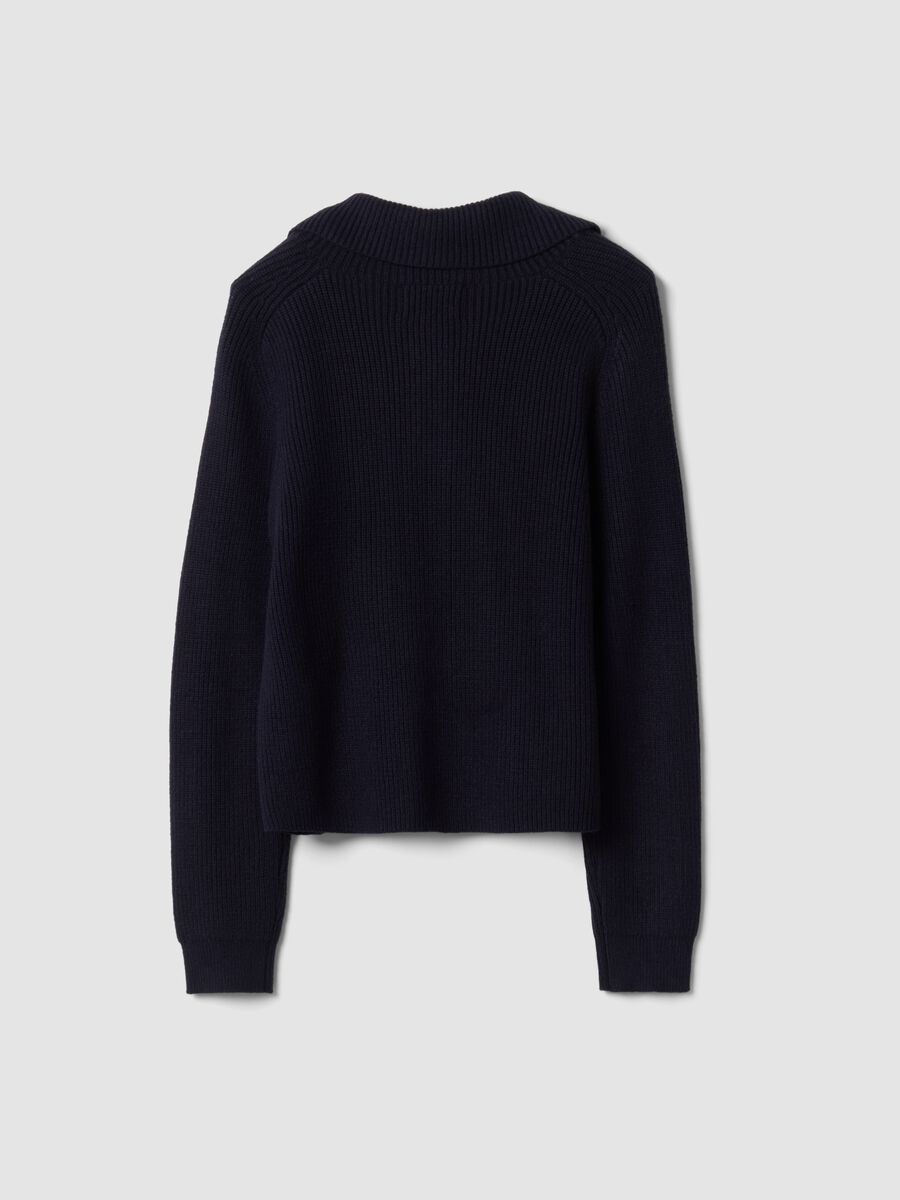 Blue ribbed viscose-blend top with collar_2