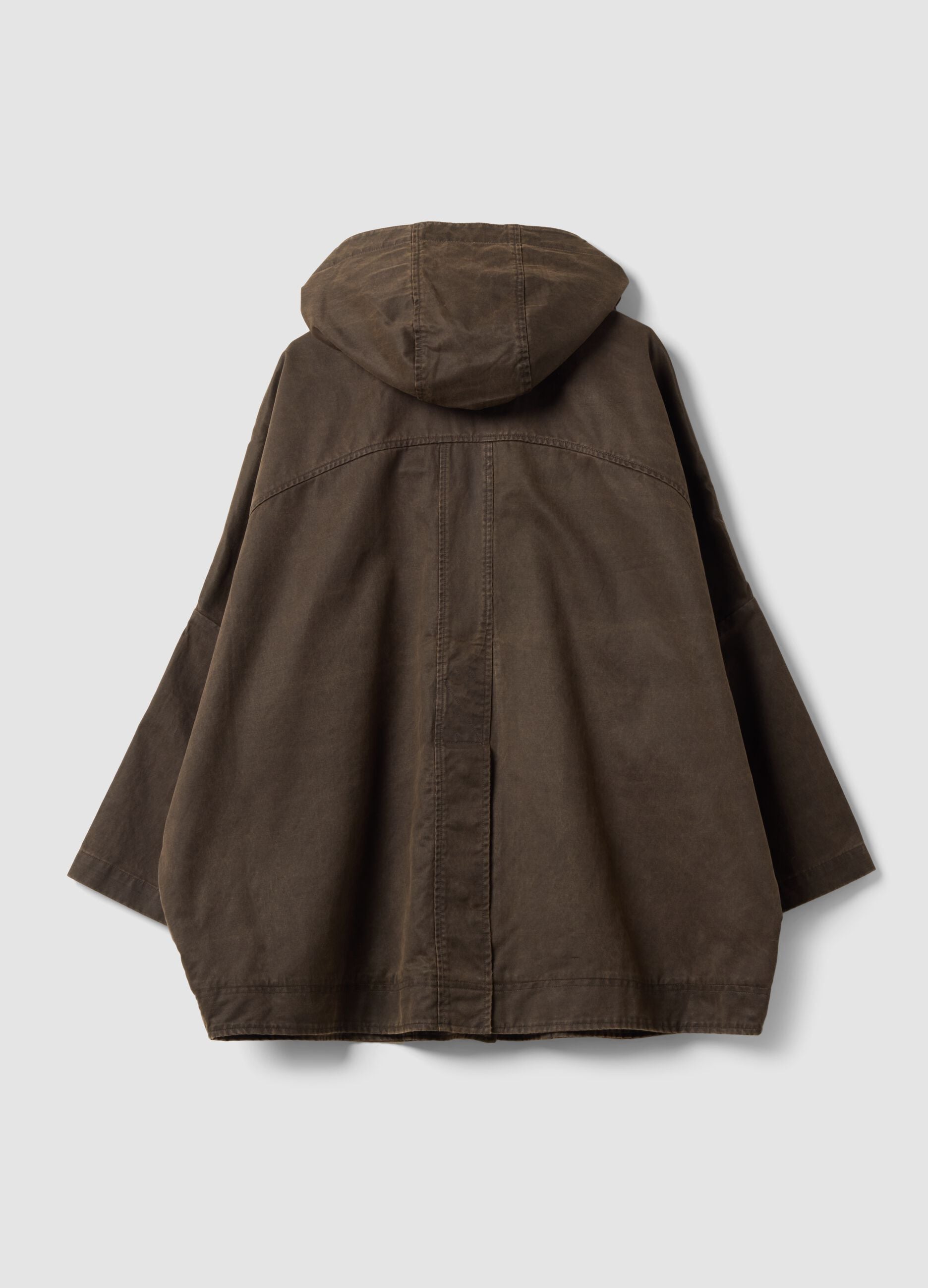 Brown hooded cotton-blend jacket with relaxed fit and contrast collar