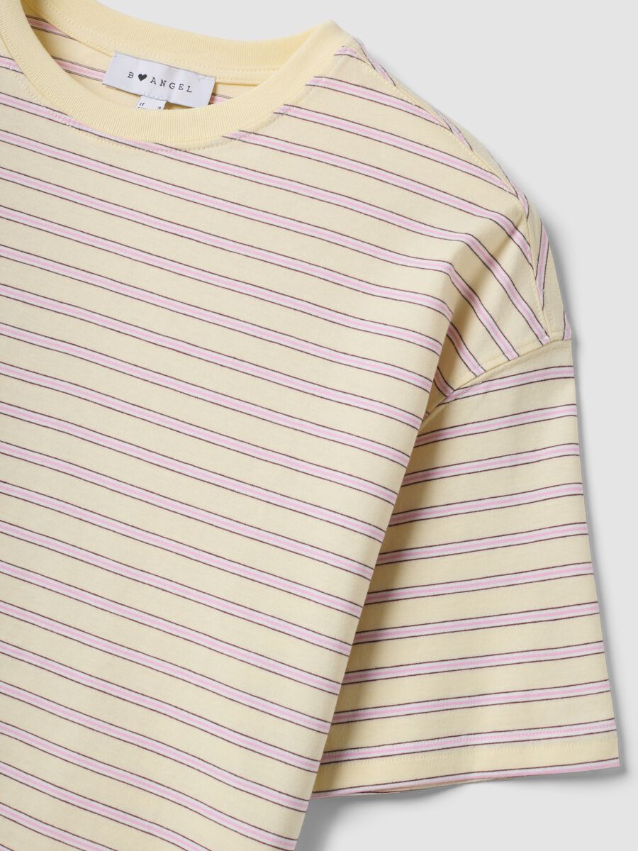 T-shirt gialla a righe rosa in puro cotone boxy fit_5
