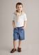 Blue denim cargo shorts in pure cotton for boys, baggy fit_0