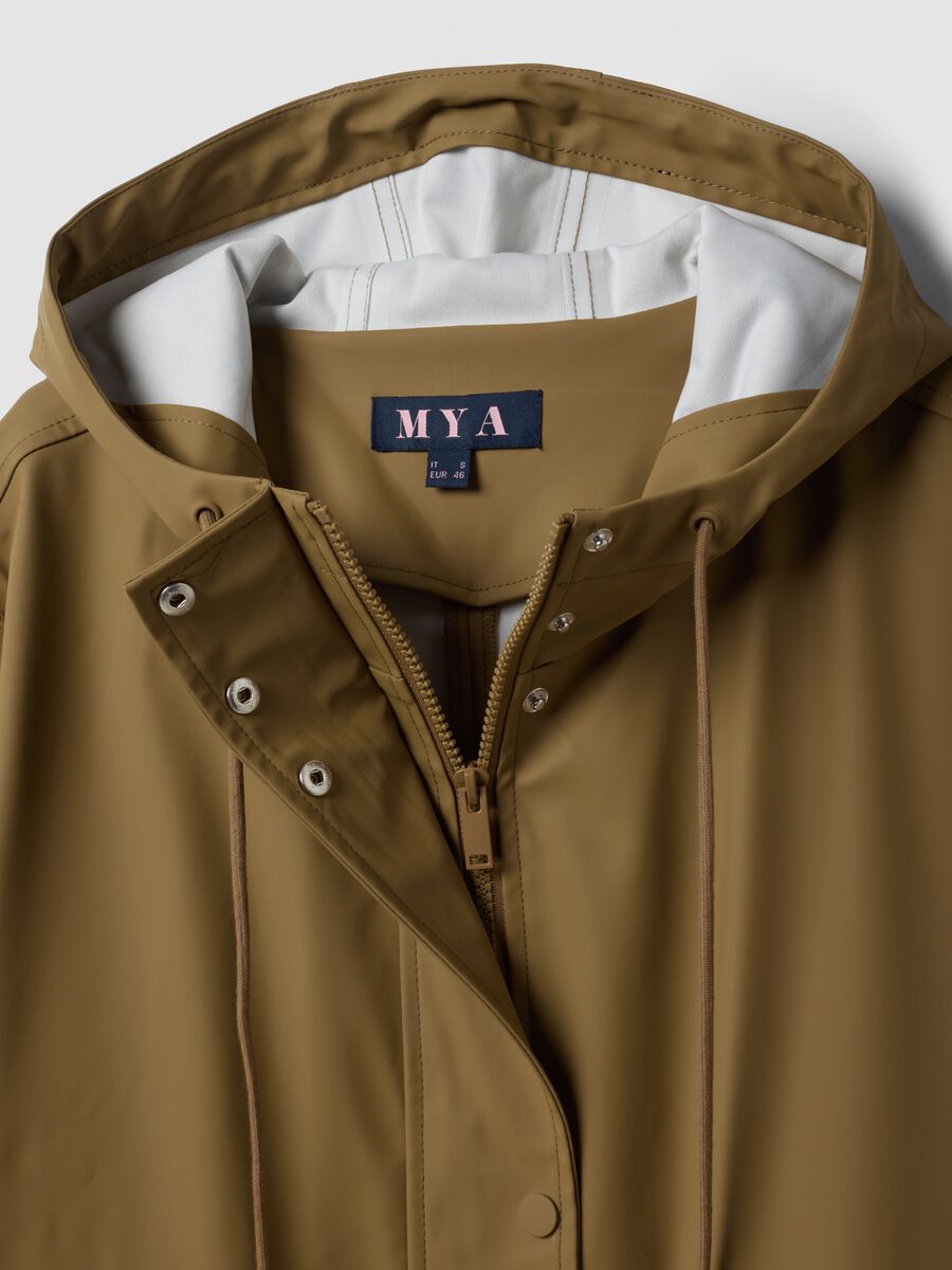 Brown rain jacket with hood, zip and snap-button fastening, regular fit_2