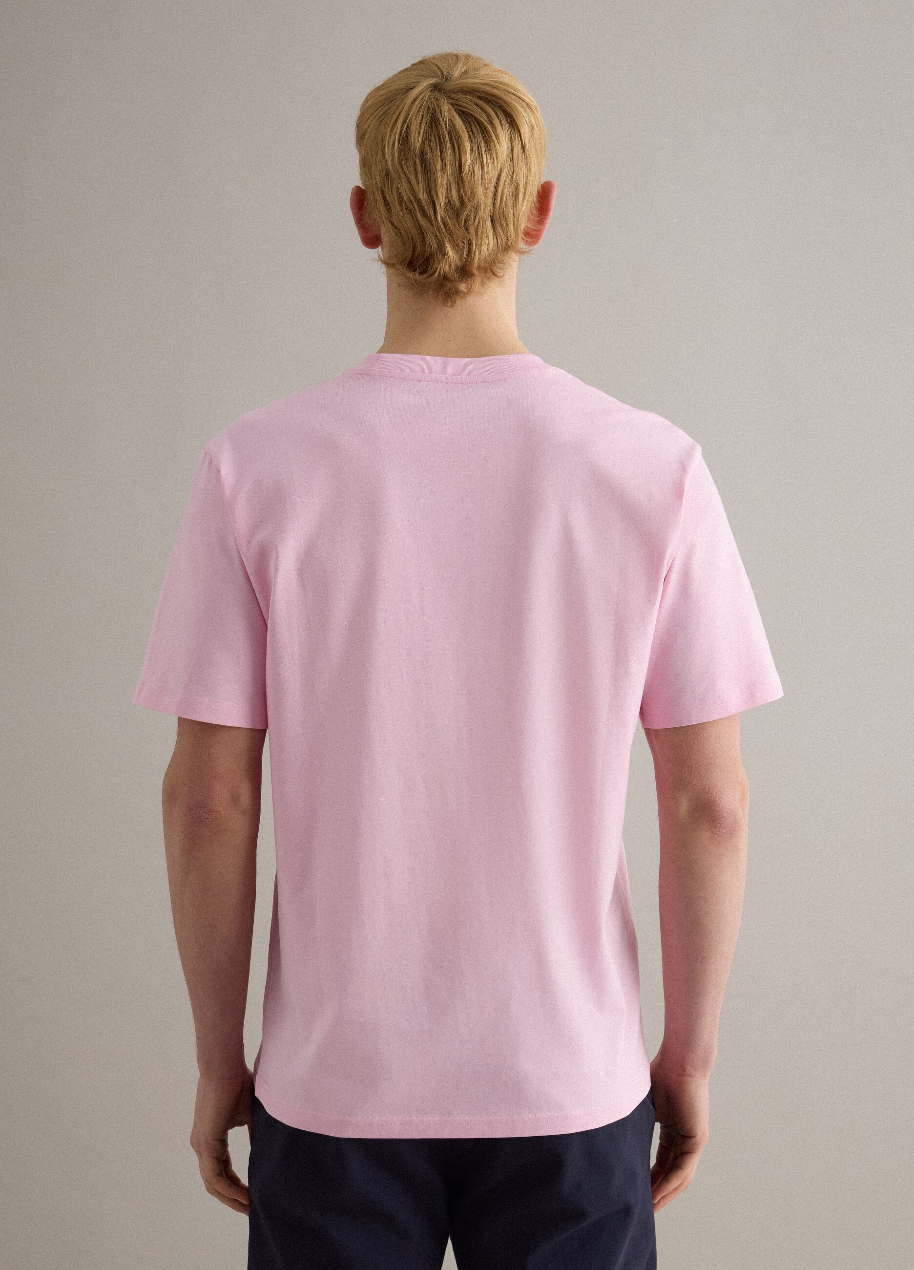Pink pure cotton crew neck t-shirt with relaxed fit