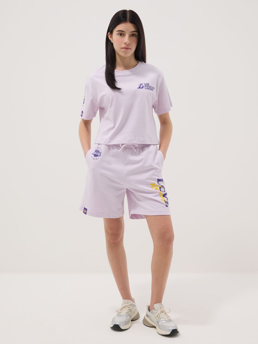 Short in puro cotone viola da ragazza comfort fit con stampe Lakers_0