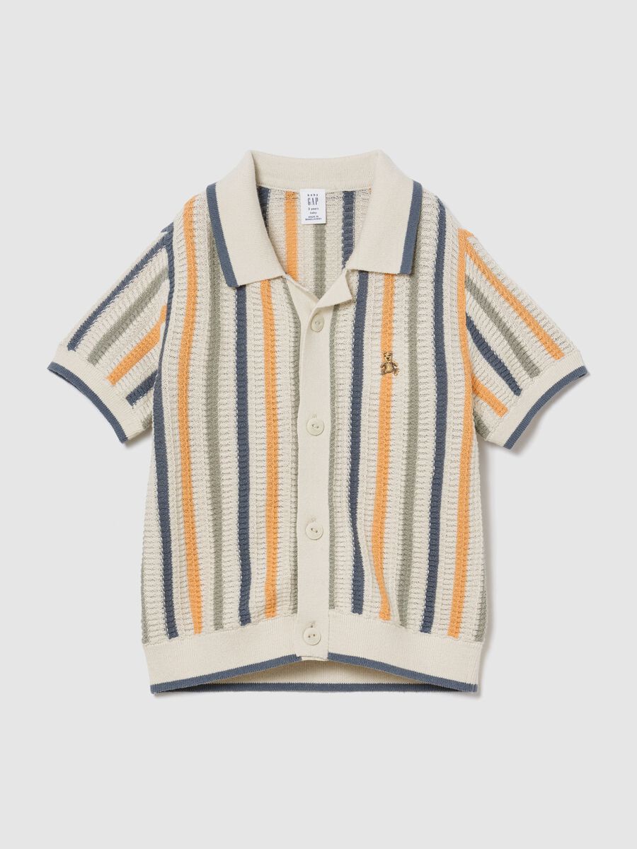 Polo in puro cotone a righe con lavorazione crochet_0
