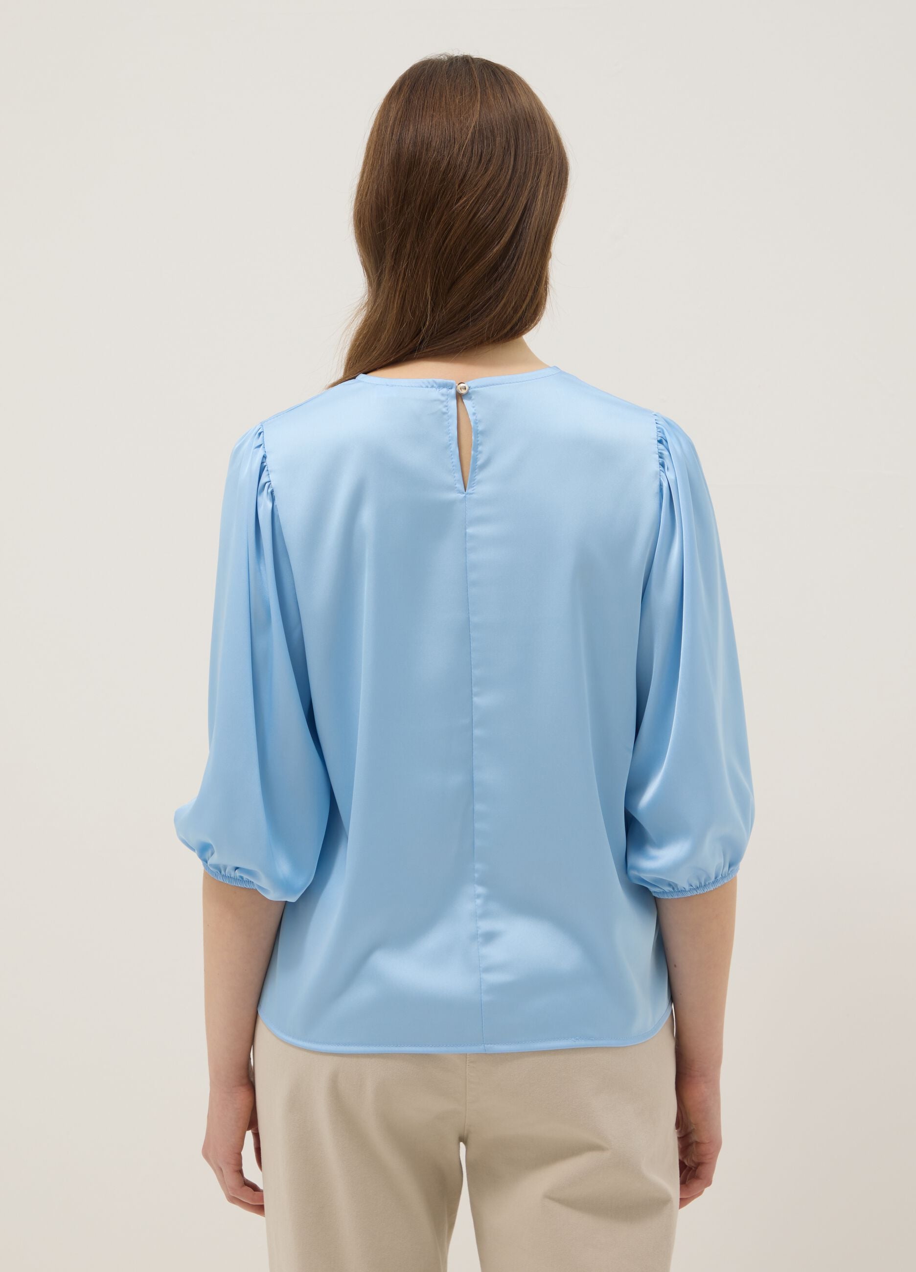 Blue long-sleeve regular fit top with teardrop closure