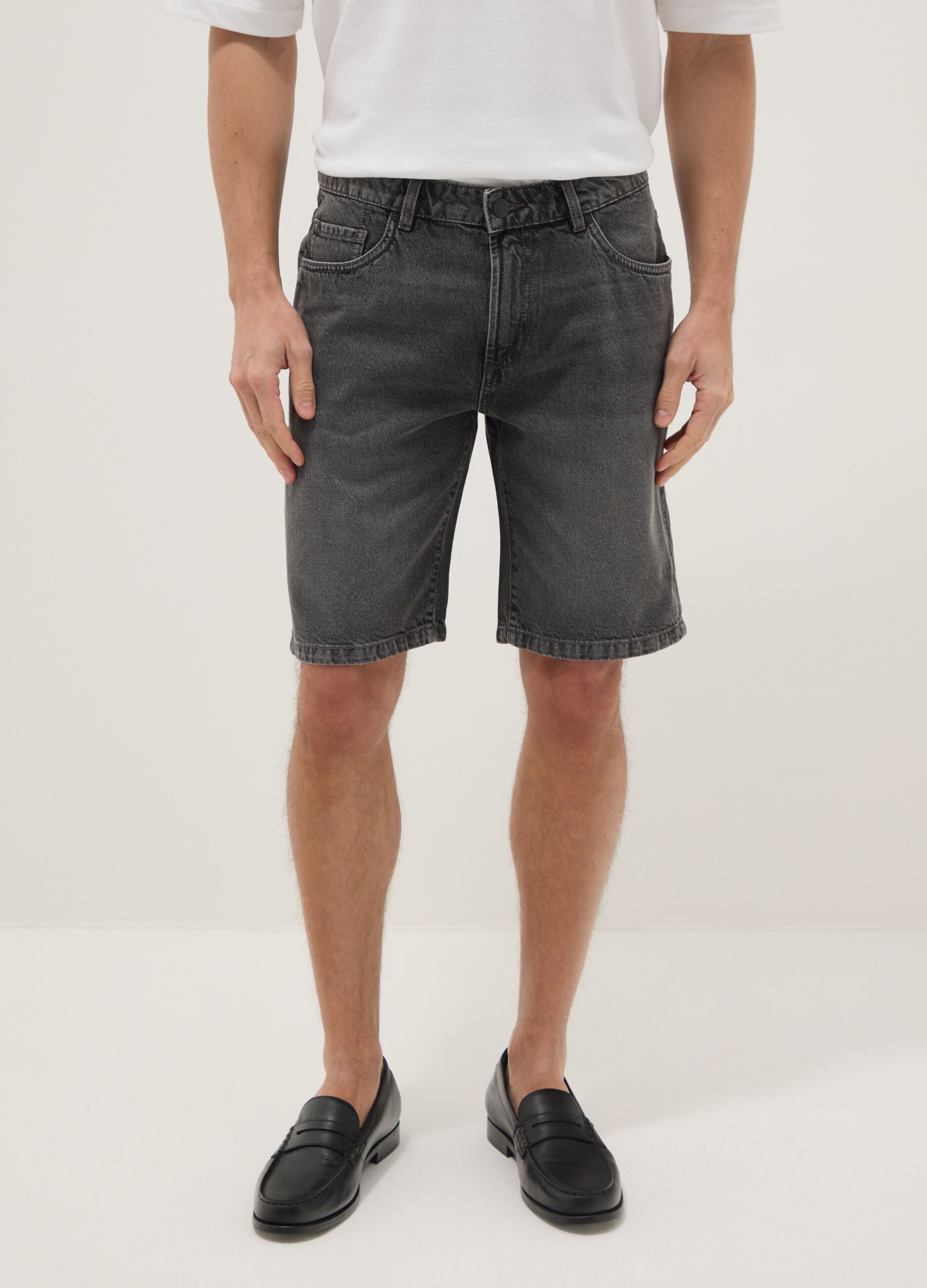 Grey denim Bermuda shorts in pure cotton, regular fit