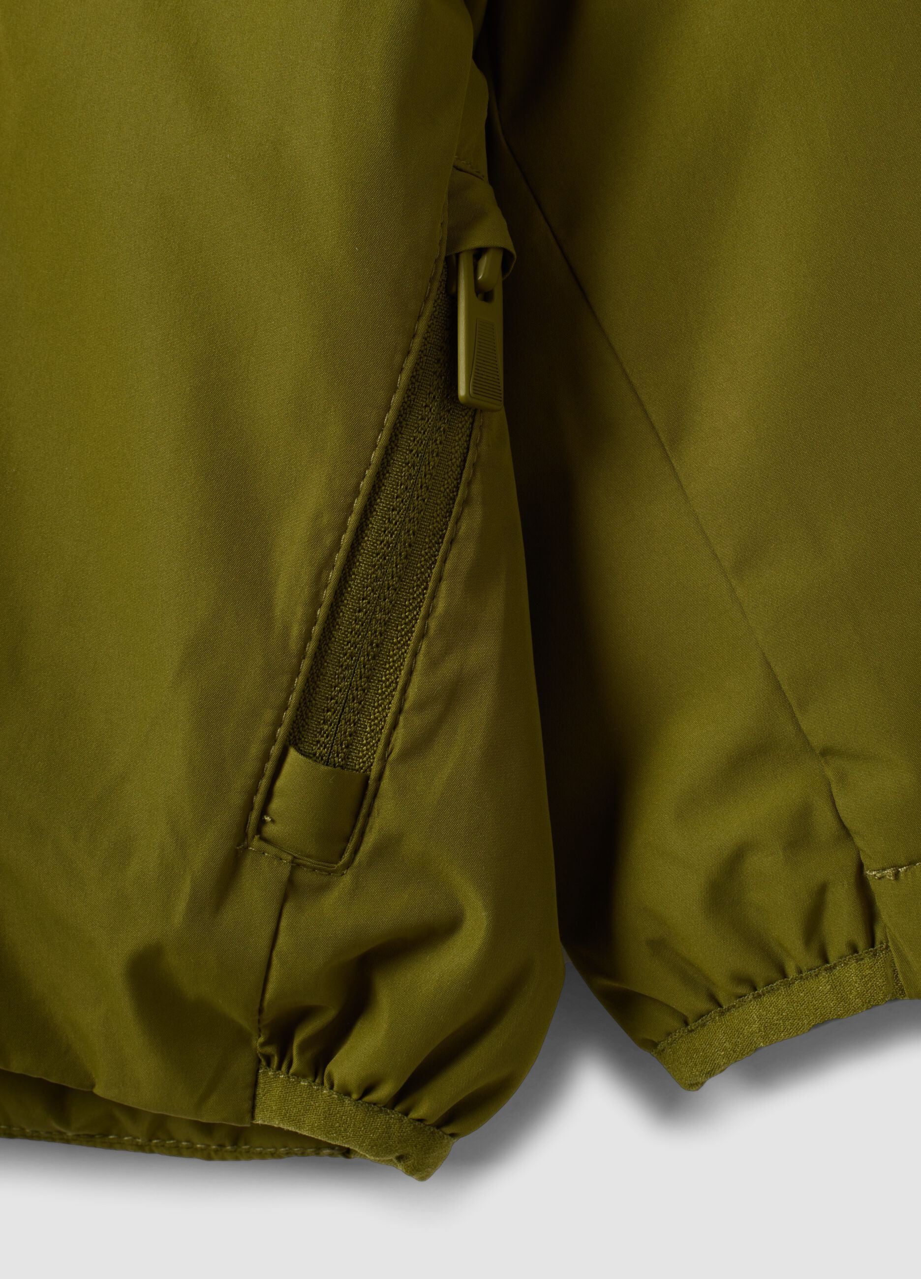 Green water-repellent hooded jacket with zip, regular fit for boys