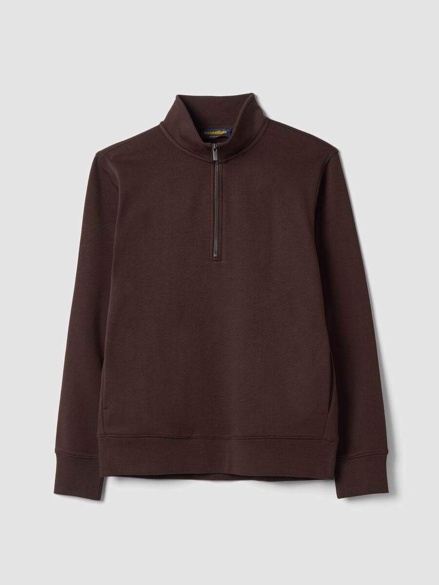 Brown cotton-blend half-zip crew-neck_4