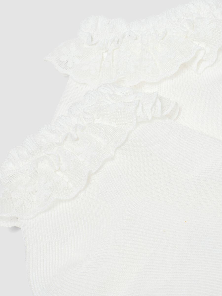 White short cotton socks with frills for girls_1