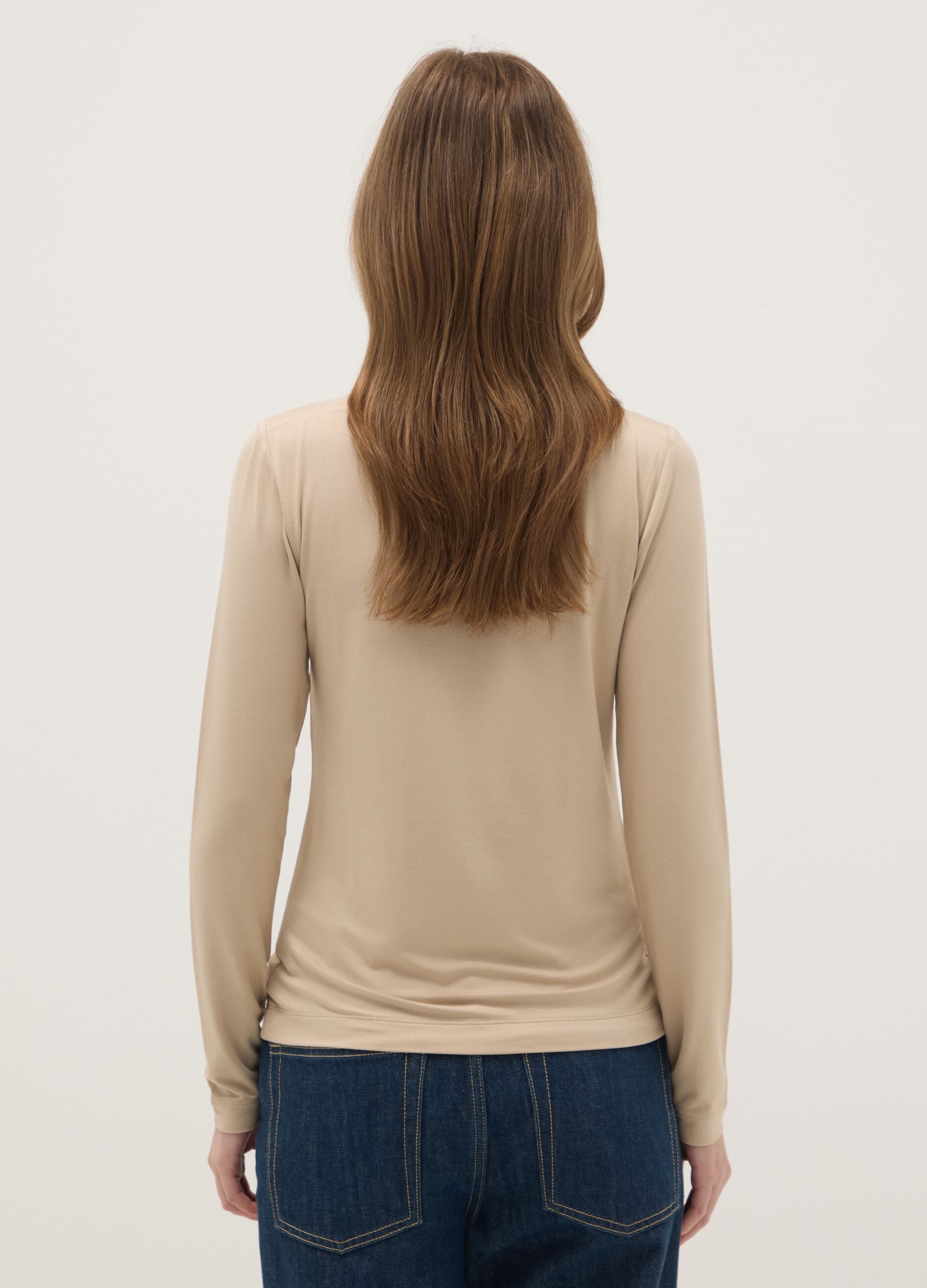 Beige crew neck long sleeve regular fit top