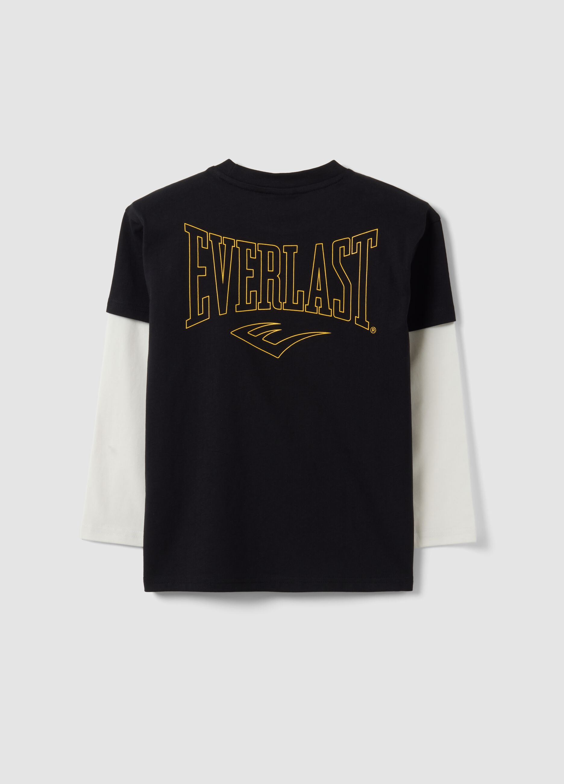 Black regular-fit pure cotton T-shirt with double sleeves and print for boys
