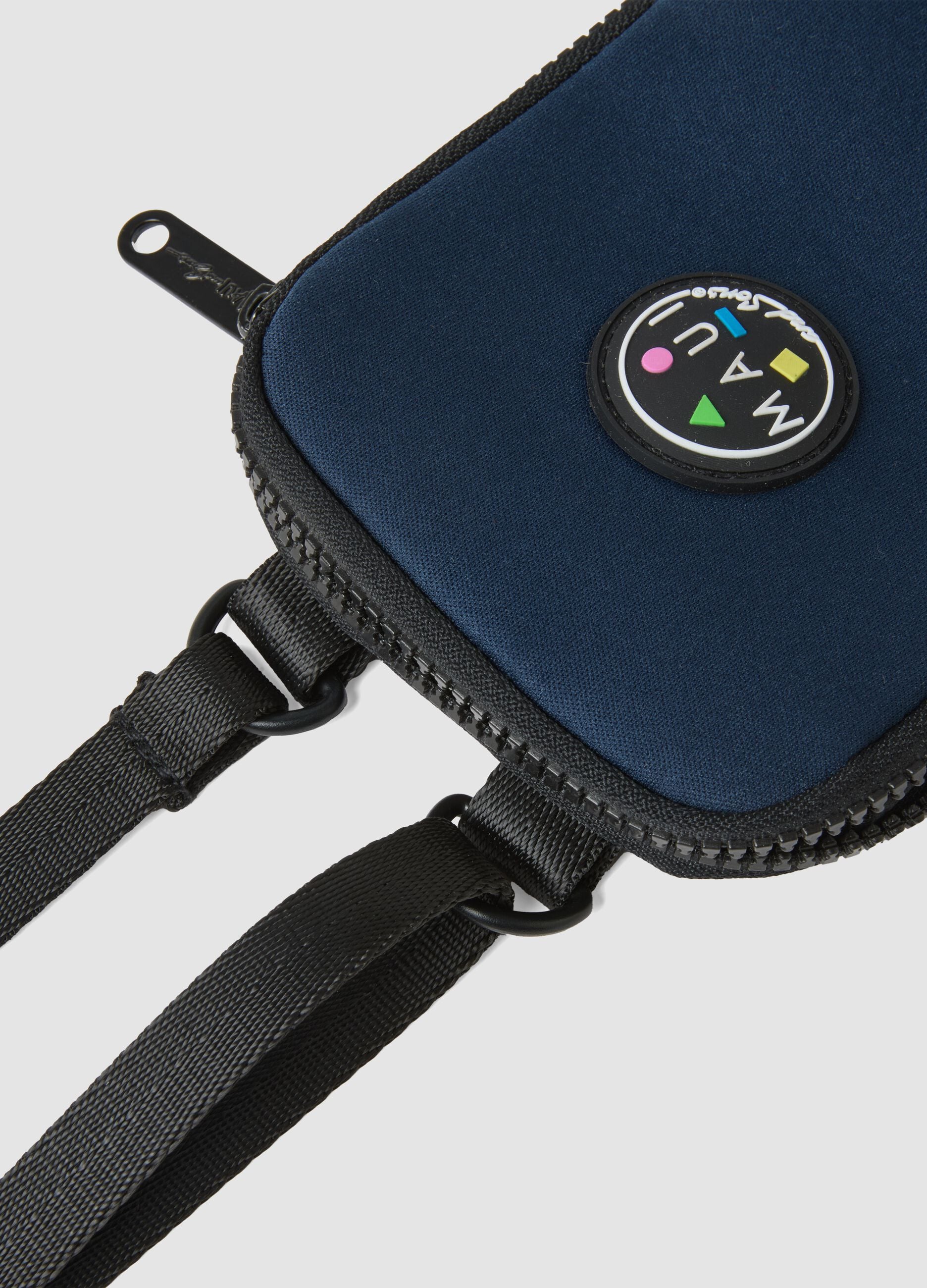 Blue phone pouch with zip and adjustable shoulder strap