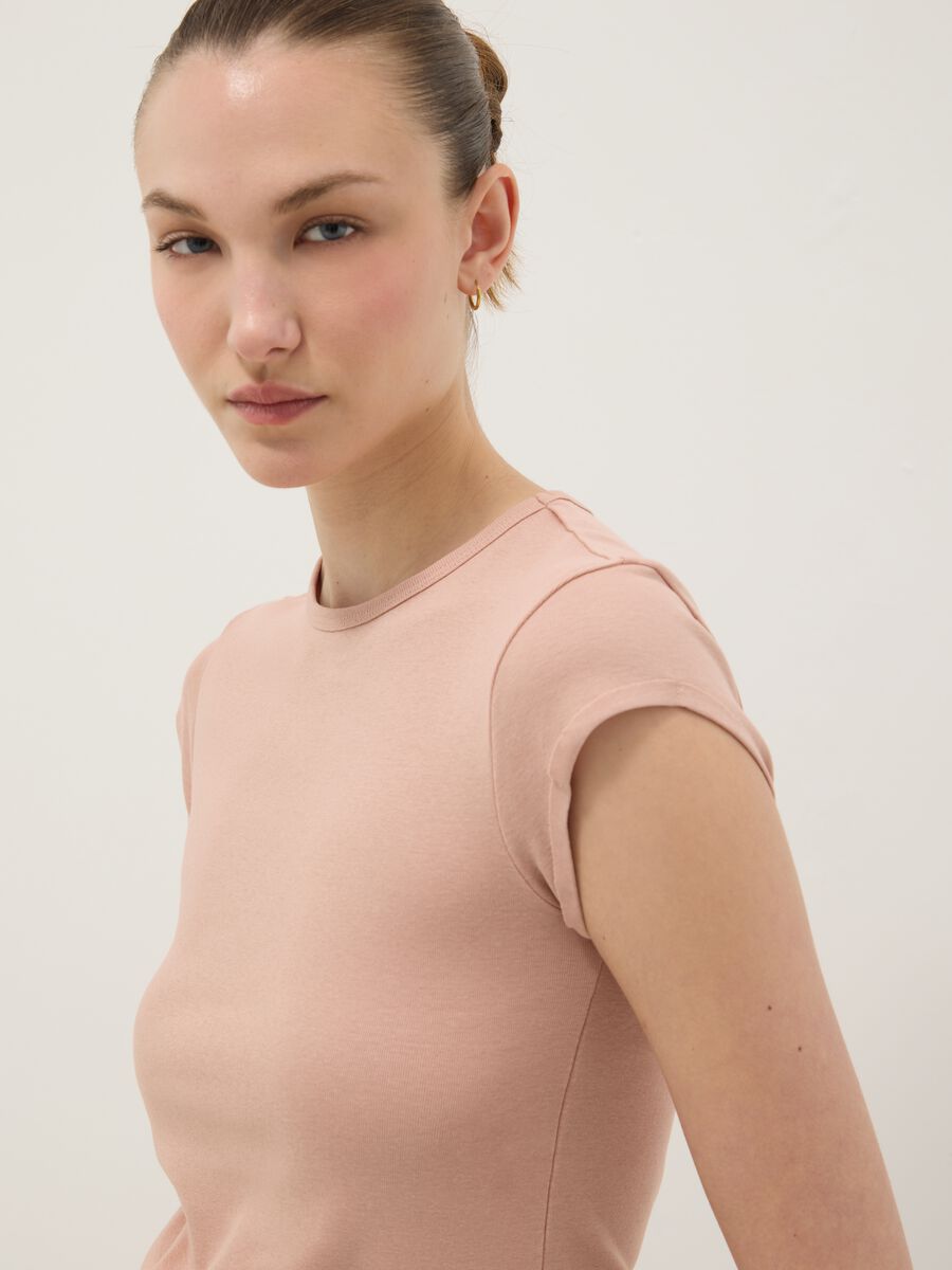 T-shirt a maniche corte in puro cotone rosa regular fit_0