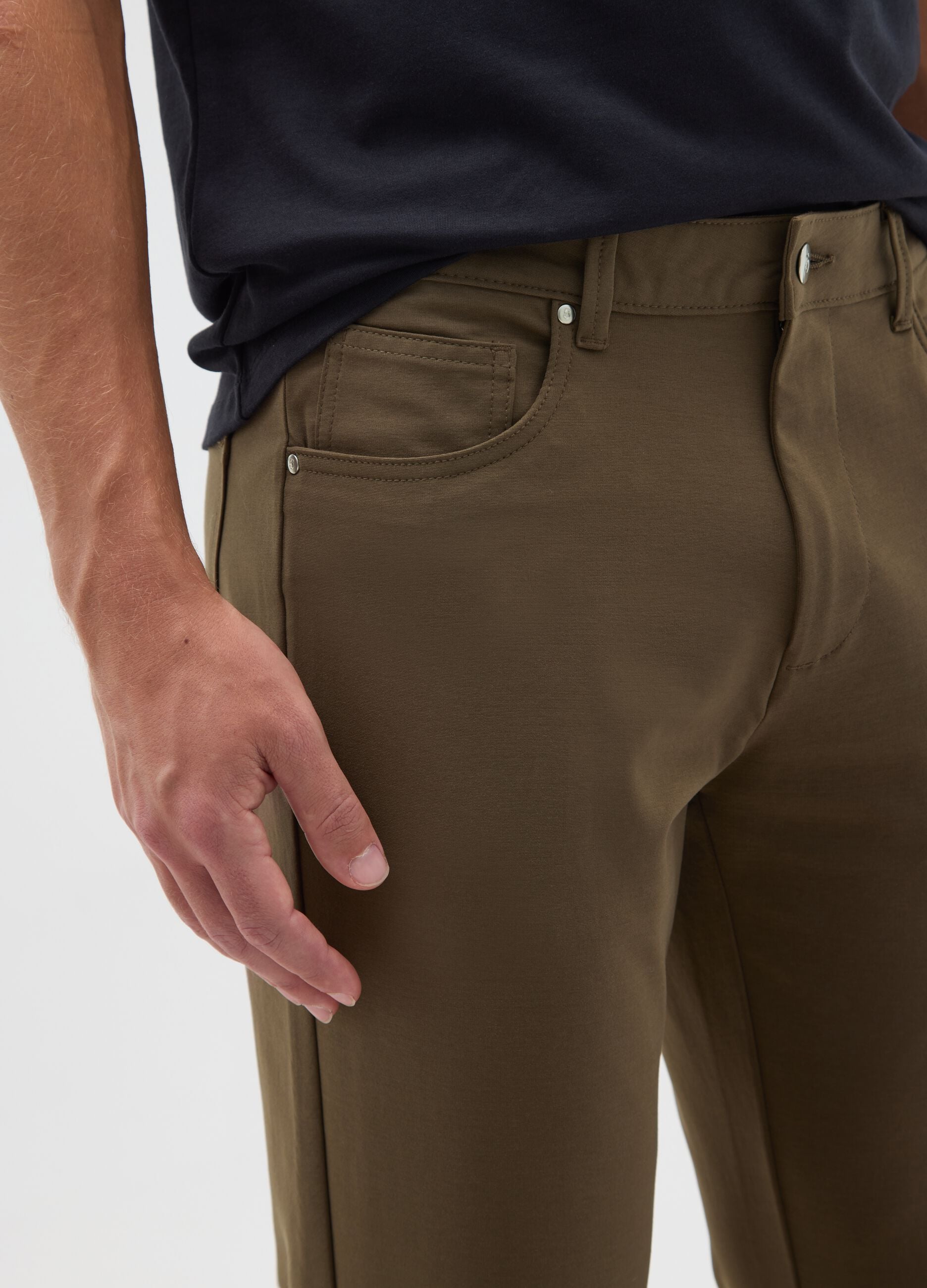 Brown cotton blend slim fit trousers
