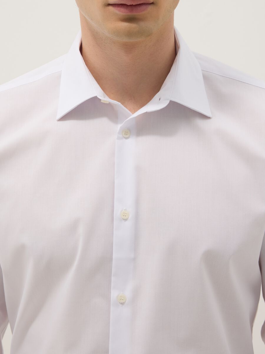 White long-sleeve cotton blend slim fit easy iron shirt_1