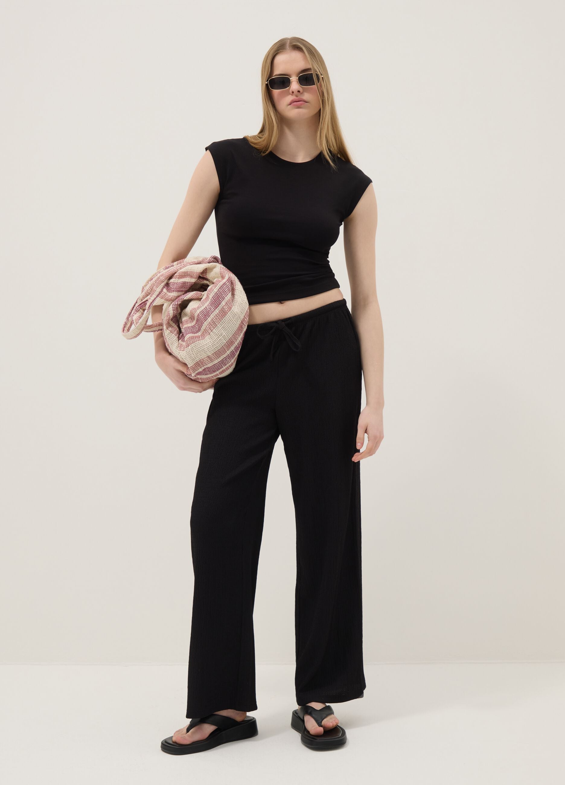 Black stretch cotton fitted tank top