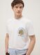 White pure cotton T-shirt with chest print, regular fit_0