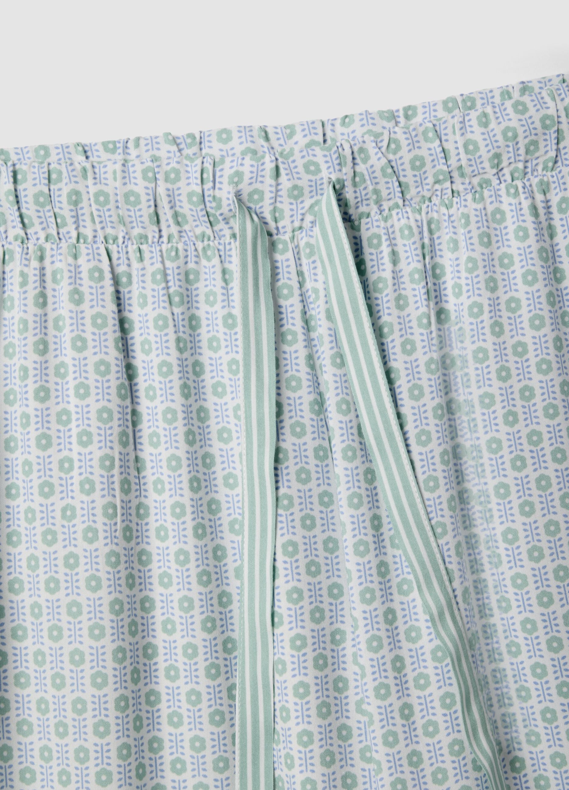 Multicolour pure viscose pyjama trousers with geometric pattern, regular fit